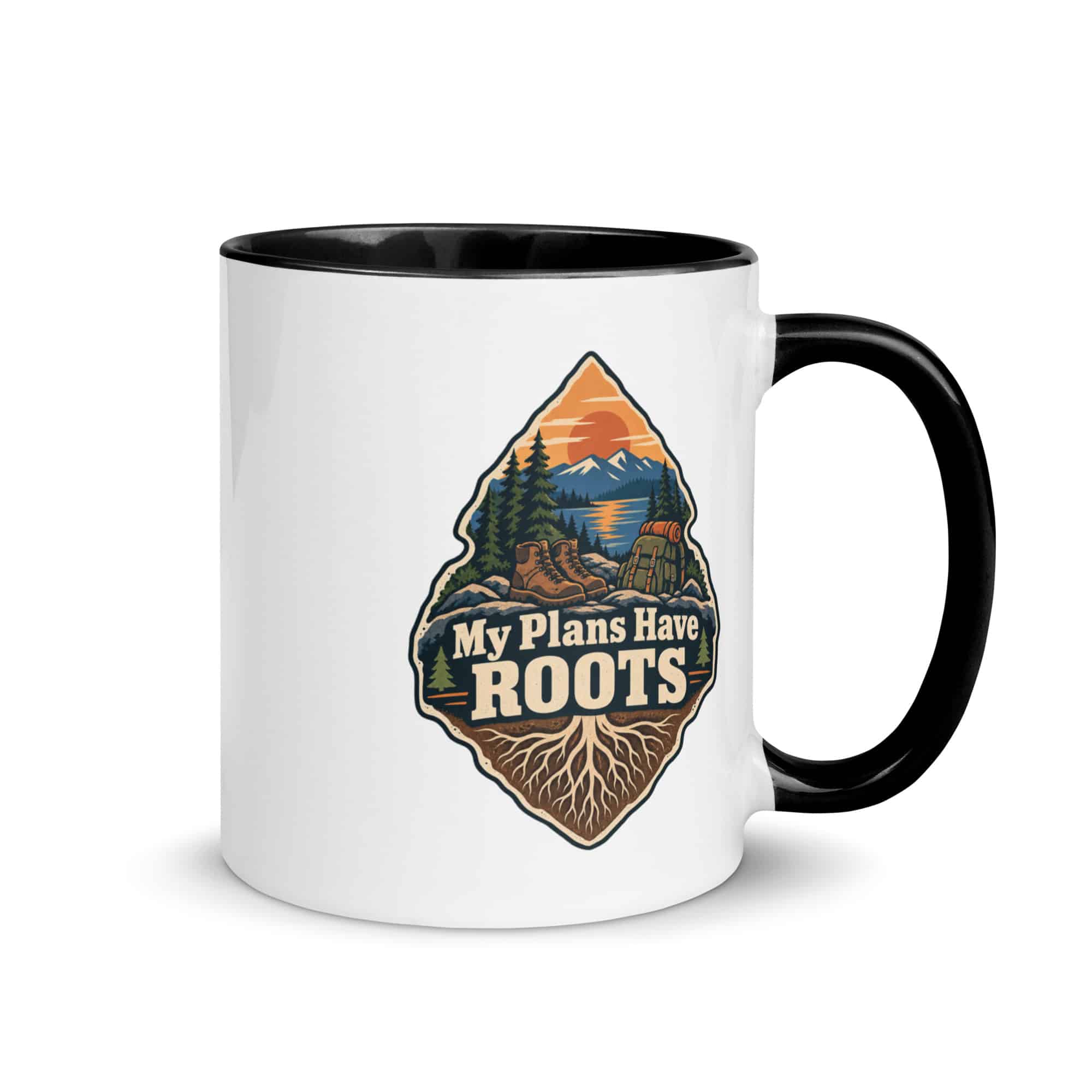 Nature and Adventure Color Inside Coffee Mug: My Plans Have Roots, Scenic Shield Badge