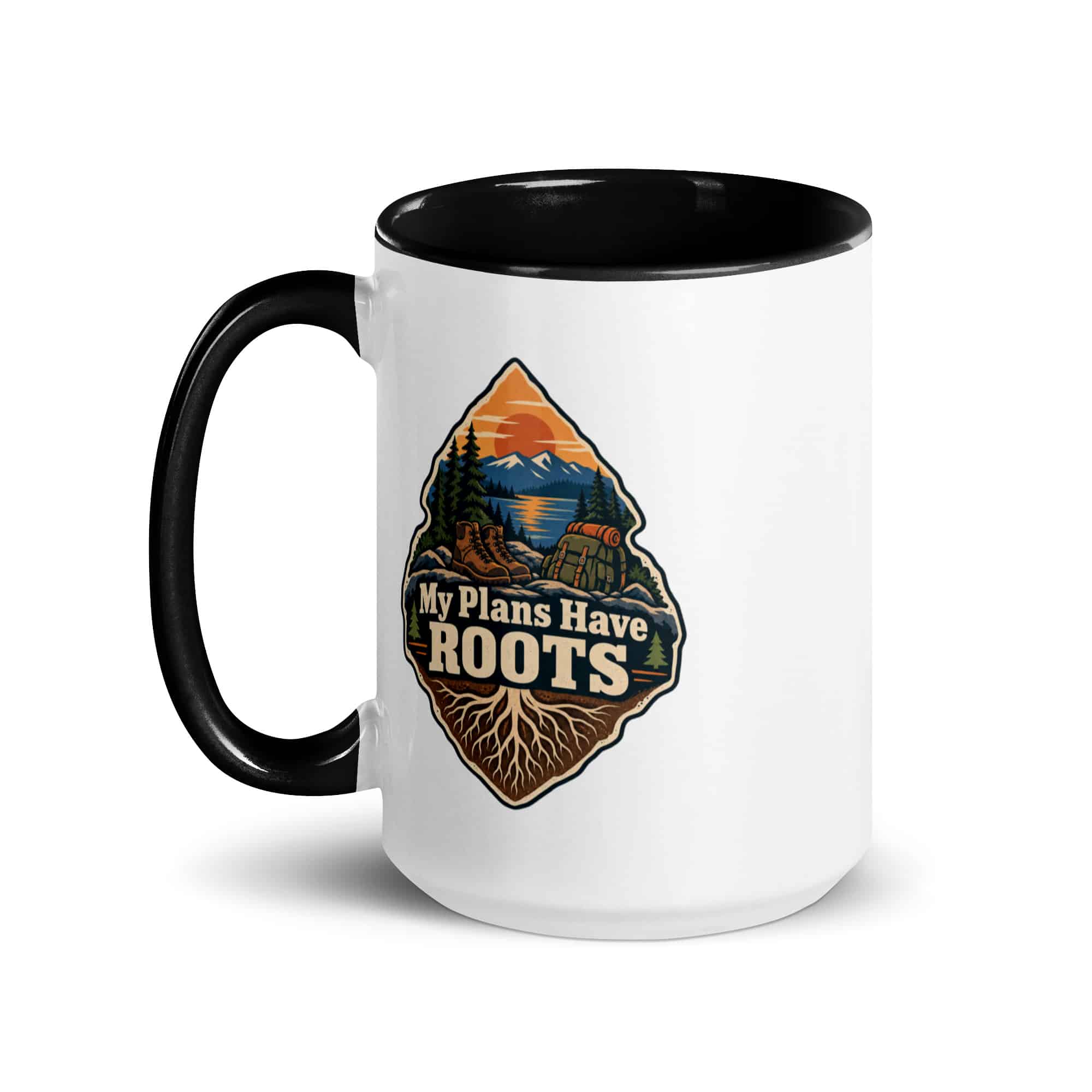 Nature and Adventure Color Inside Coffee Mug: My Plans Have Roots, Scenic Shield Badge