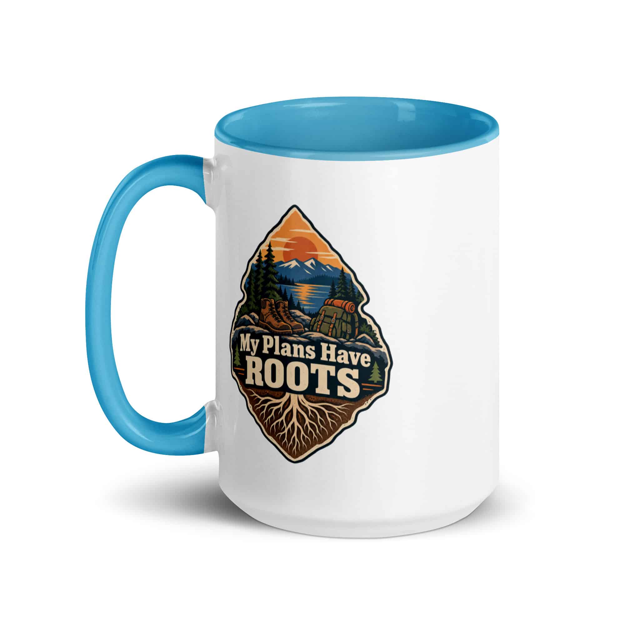 Nature and Adventure Color Inside Coffee Mug: My Plans Have Roots, Scenic Shield Badge