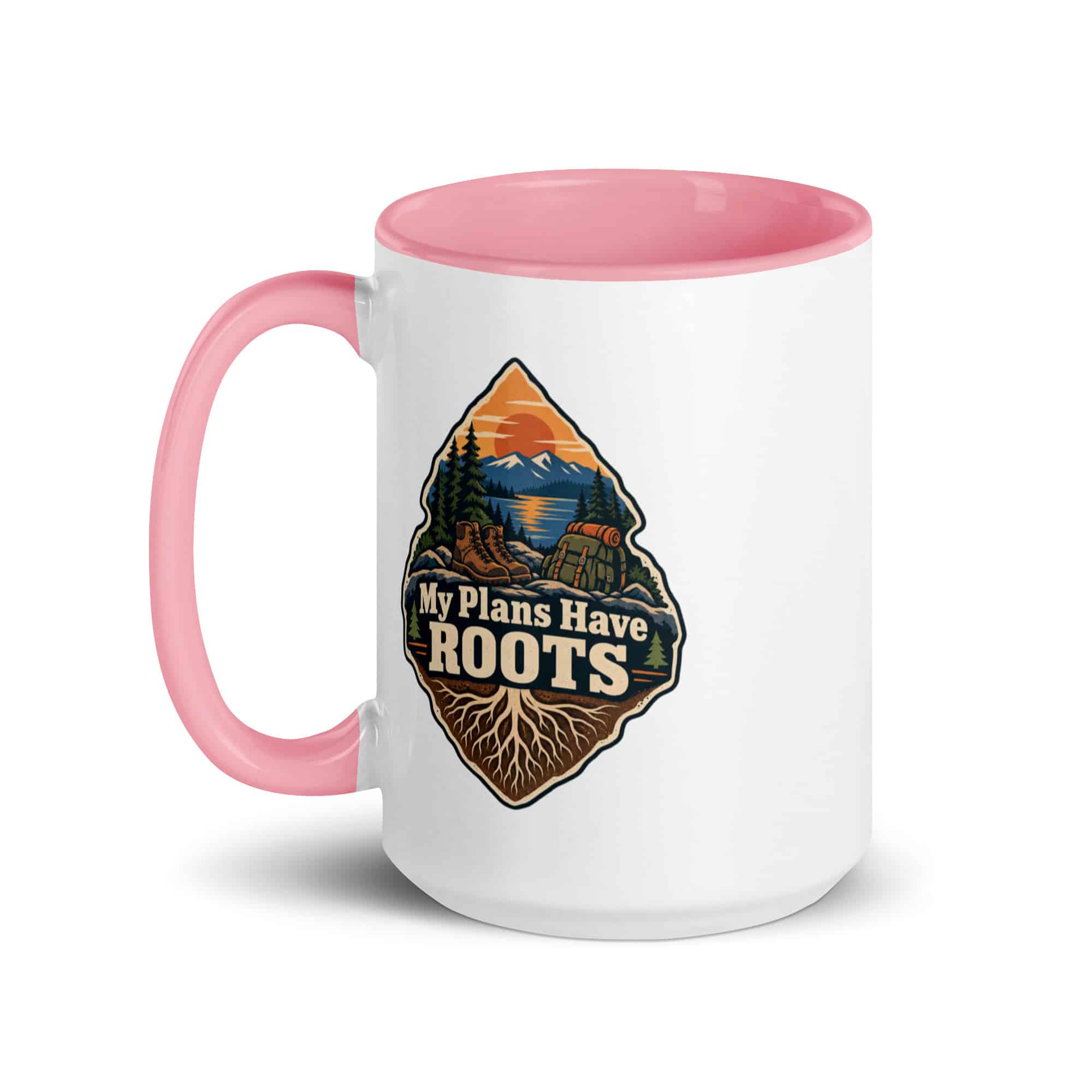 Nature and Adventure Color Inside Coffee Mug: My Plans Have Roots, Scenic Shield Badge