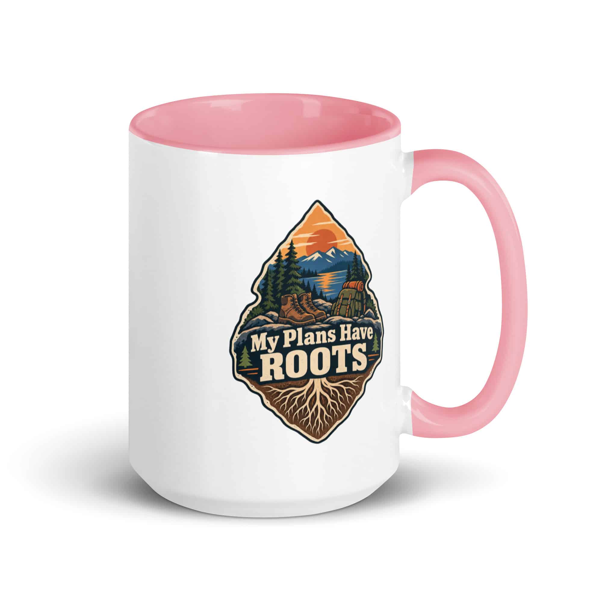Nature and Adventure Color Inside Coffee Mug: My Plans Have Roots, Scenic Shield Badge