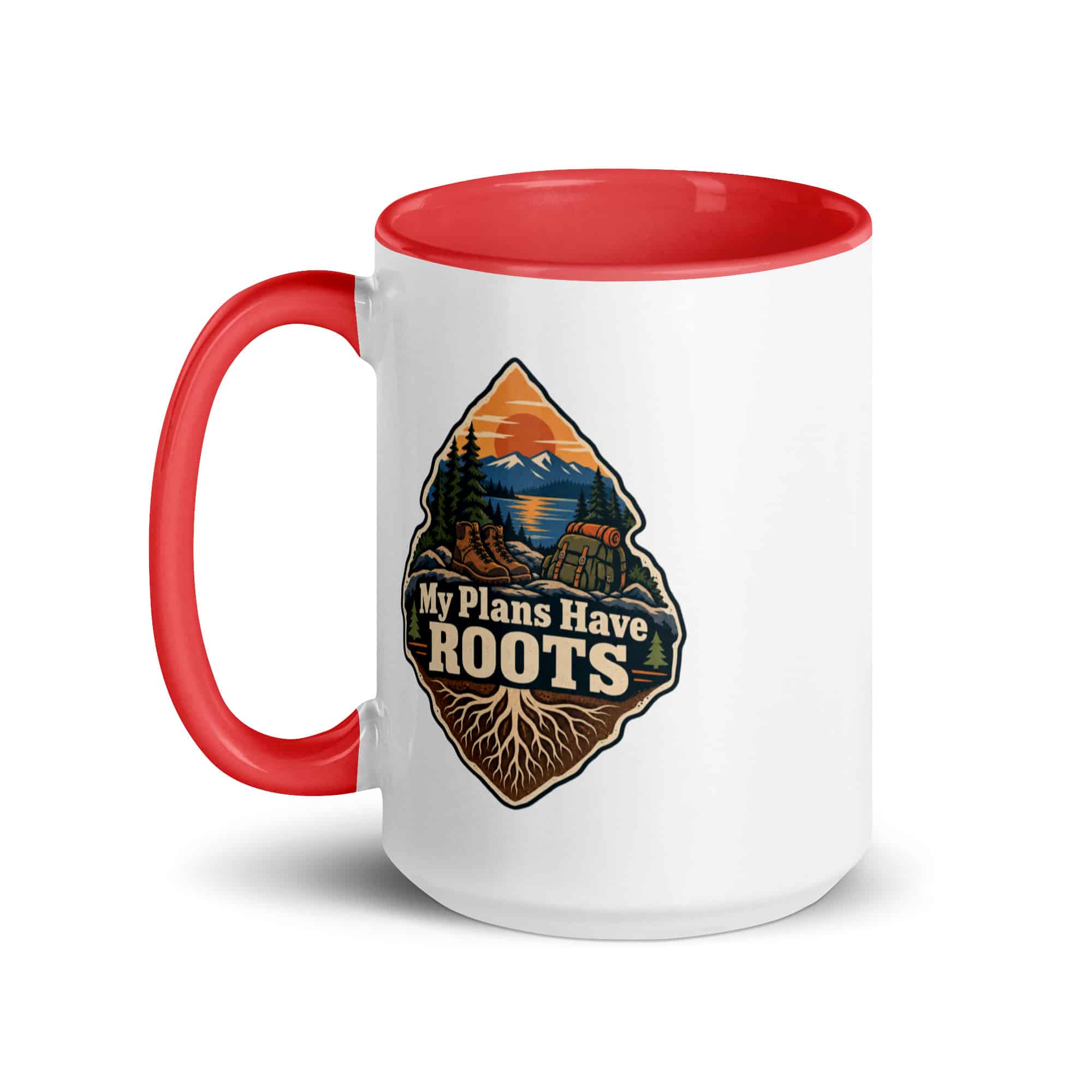 Nature and Adventure Color Inside Coffee Mug: My Plans Have Roots, Scenic Shield Badge
