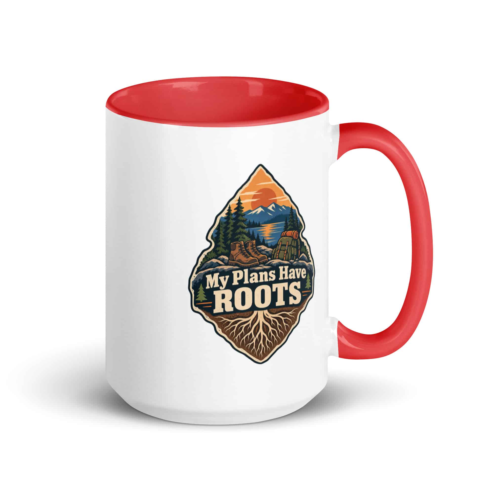 Nature and Adventure Color Inside Coffee Mug: My Plans Have Roots, Scenic Shield Badge