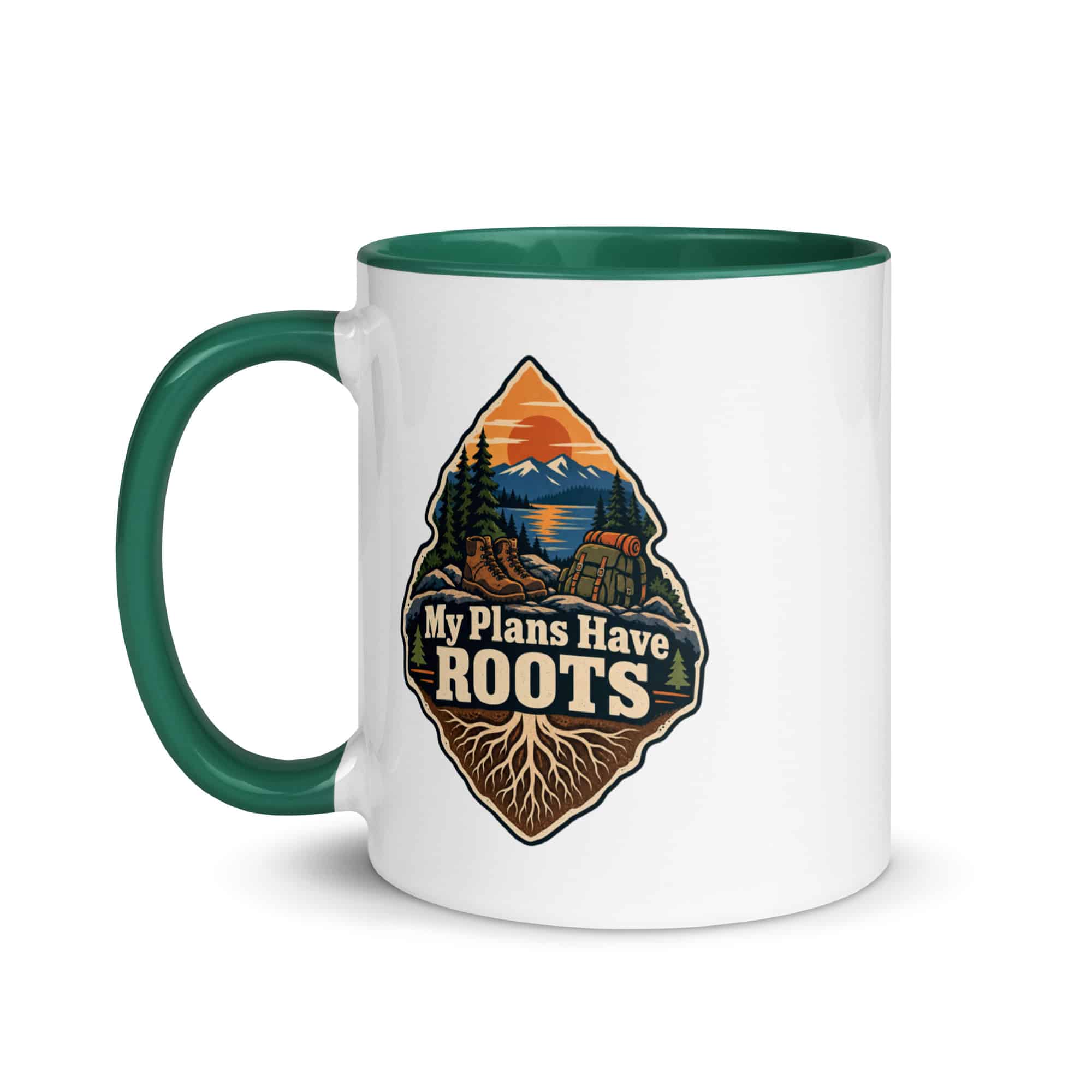 Nature and Adventure Color Inside Coffee Mug: My Plans Have Roots, Scenic Shield Badge
