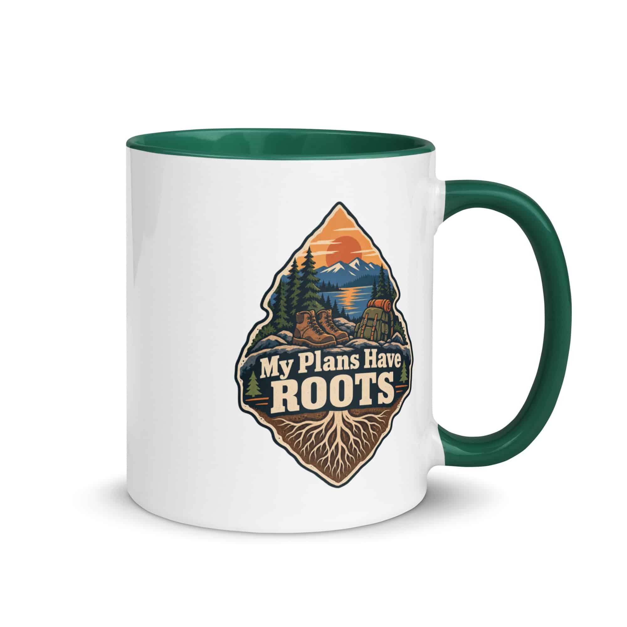 Nature and Adventure Color Inside Coffee Mug: My Plans Have Roots, Scenic Shield Badge