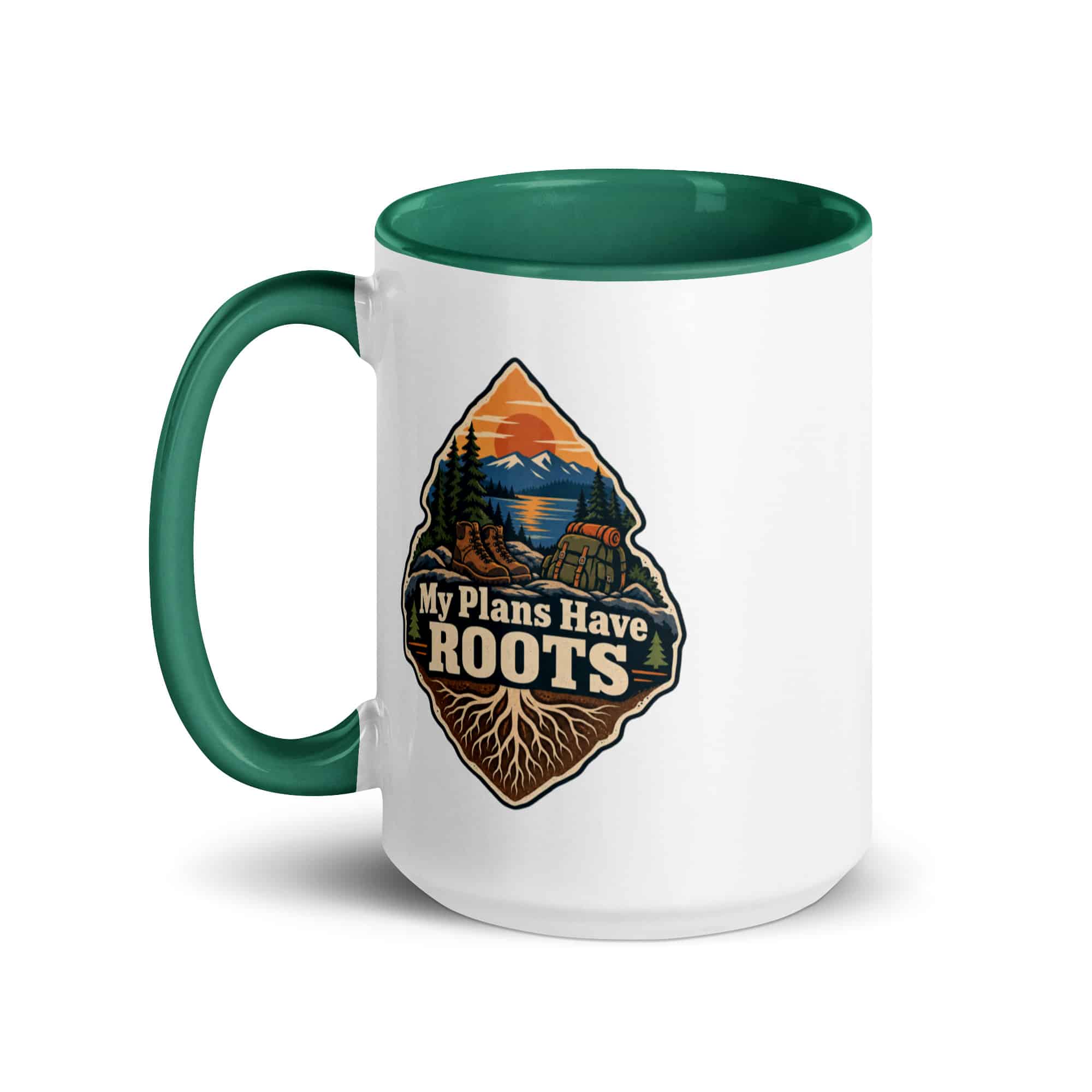 Nature and Adventure Color Inside Coffee Mug: My Plans Have Roots, Scenic Shield Badge