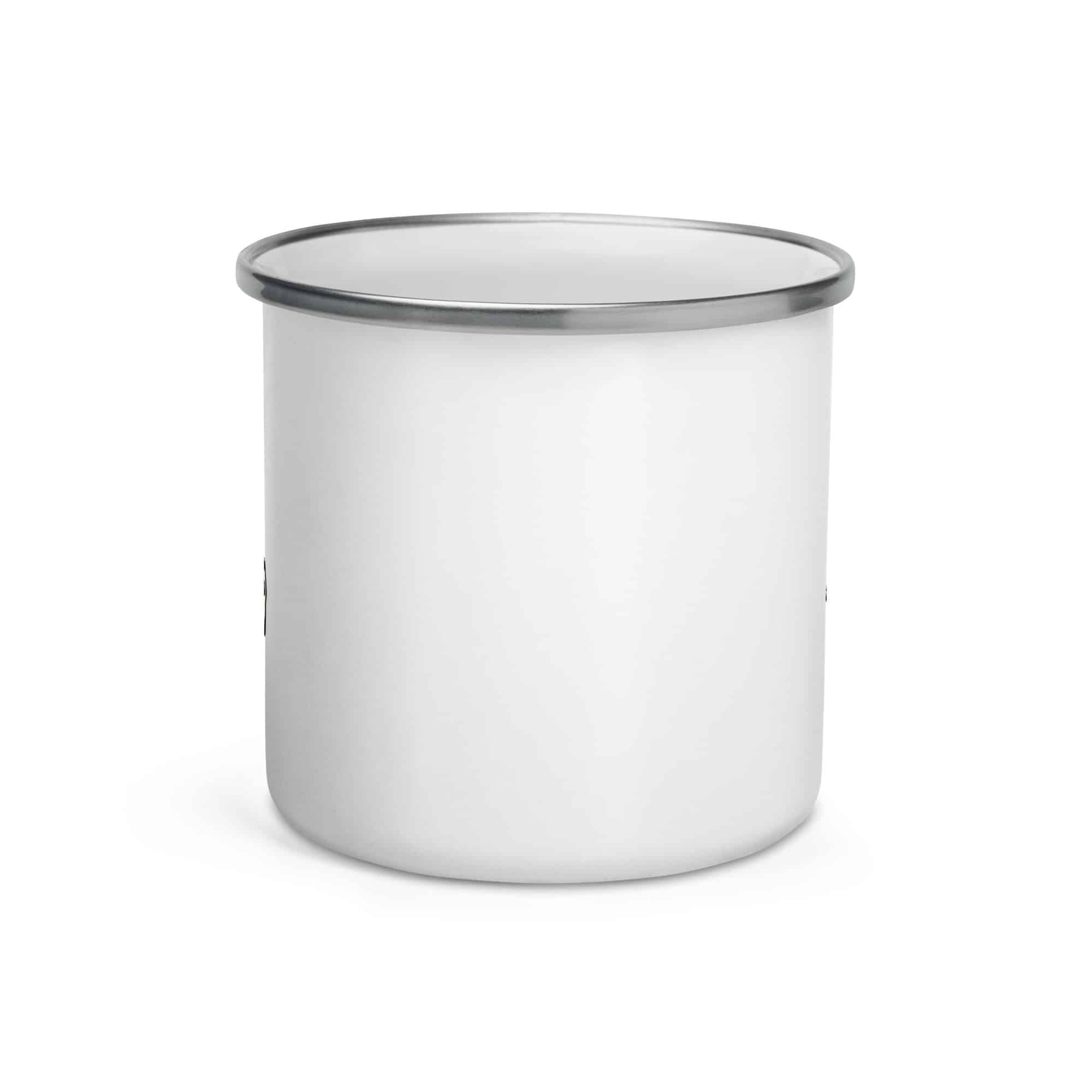 Nature and Adventure Enamel Camp Mug: My Plans Have Roots, Scenic Shield Badge