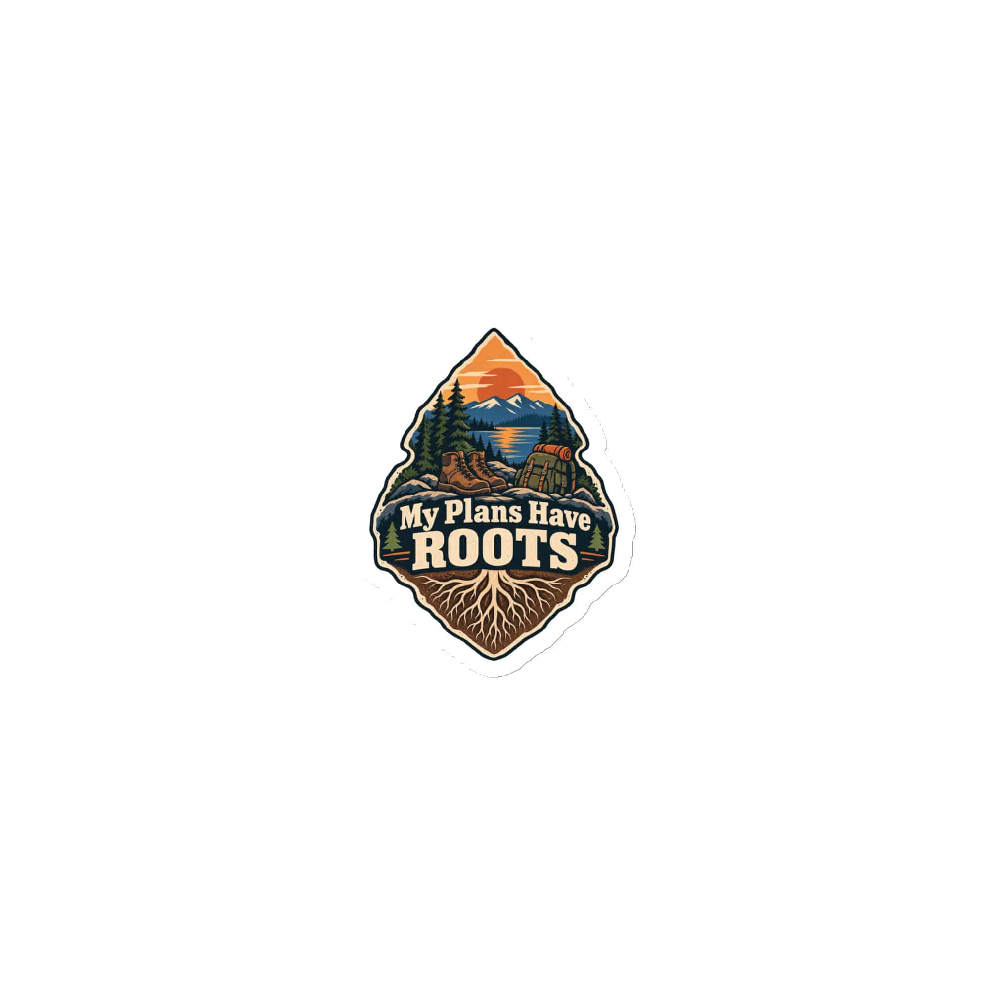 Nature and Adventure Die-Cut Magnet: My Plans Have Roots, Scenic Shield Badge