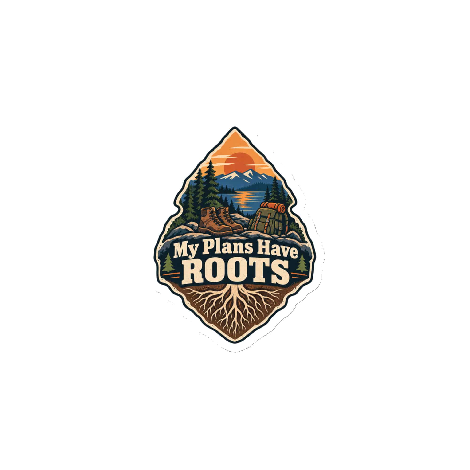 Nature and Adventure Die-Cut Magnet: My Plans Have Roots, Scenic Shield Badge