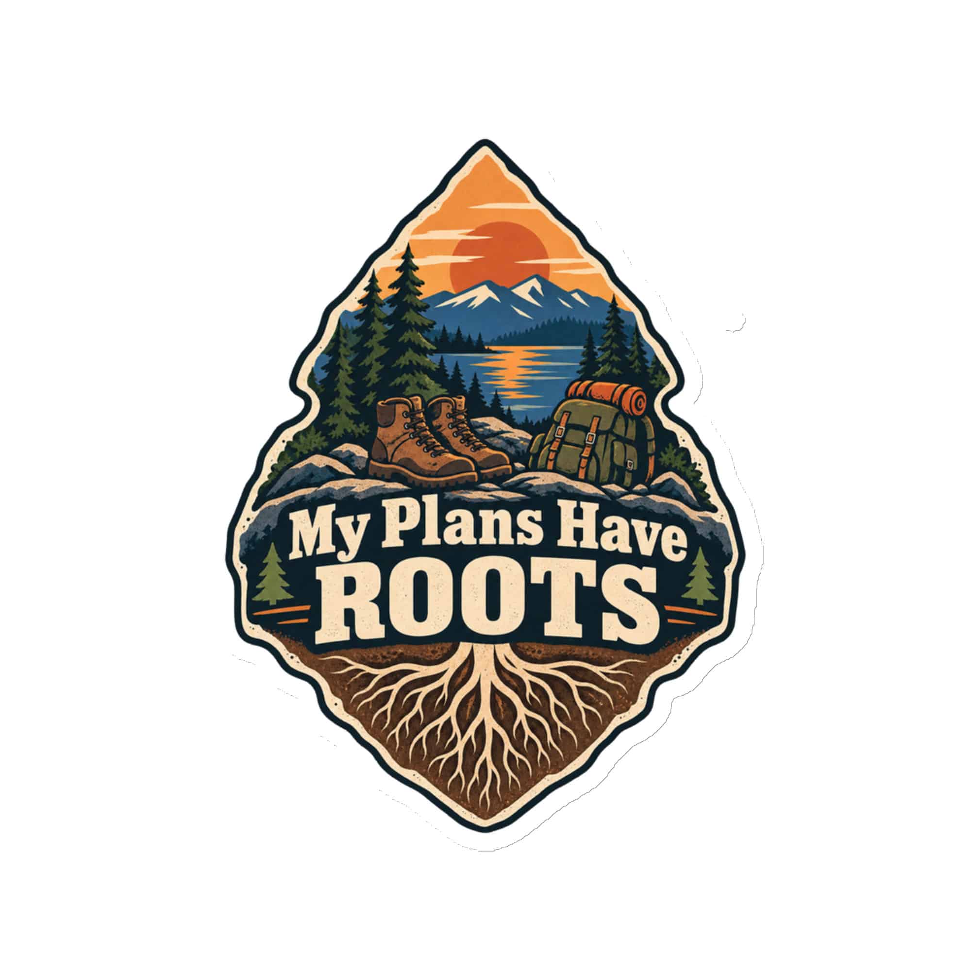 Nature and Adventure Die-Cut Magnet: My Plans Have Roots, Scenic Shield Badge