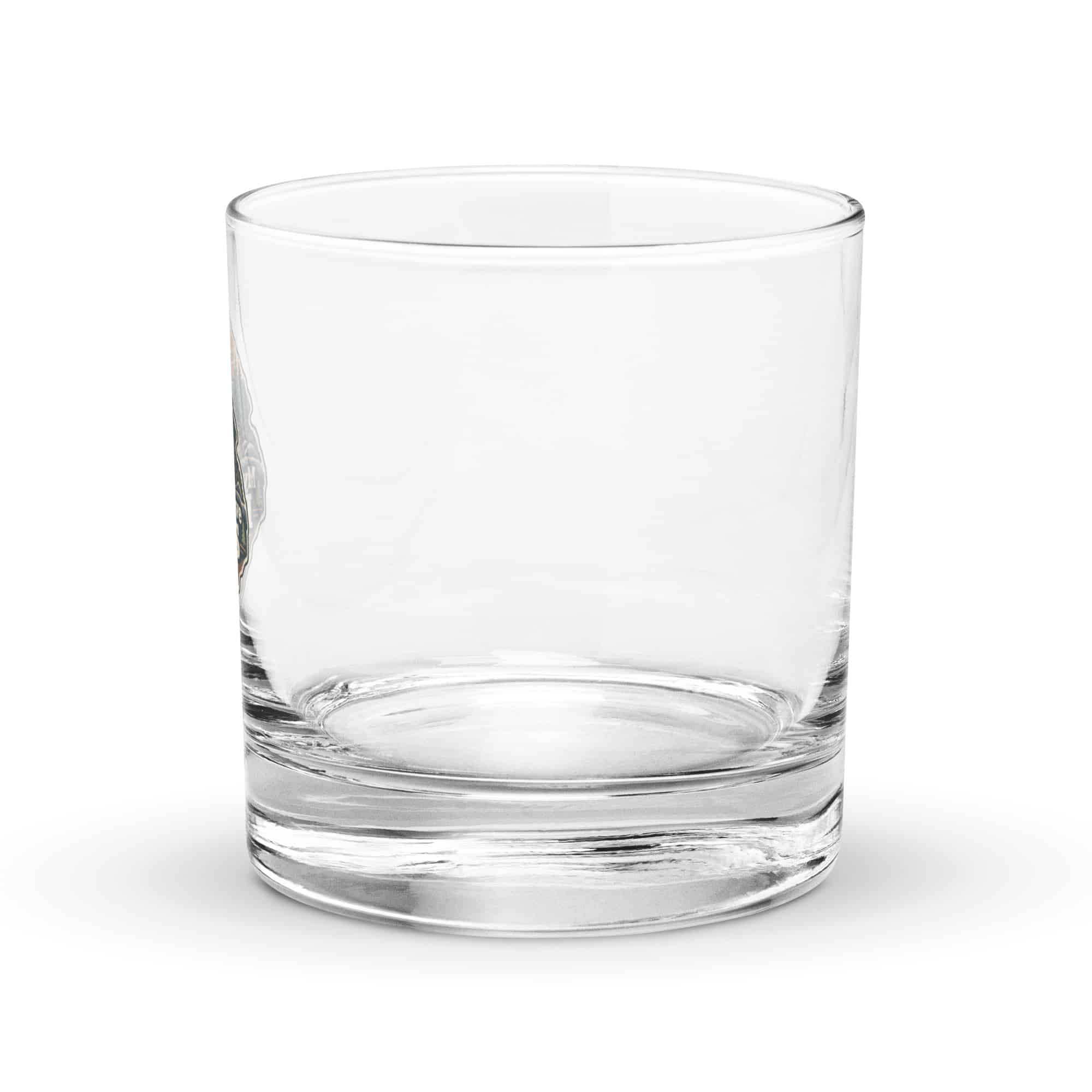 Nature and Adventure Rocks Glass: My Plans Have Roots, Scenic Shield Badge