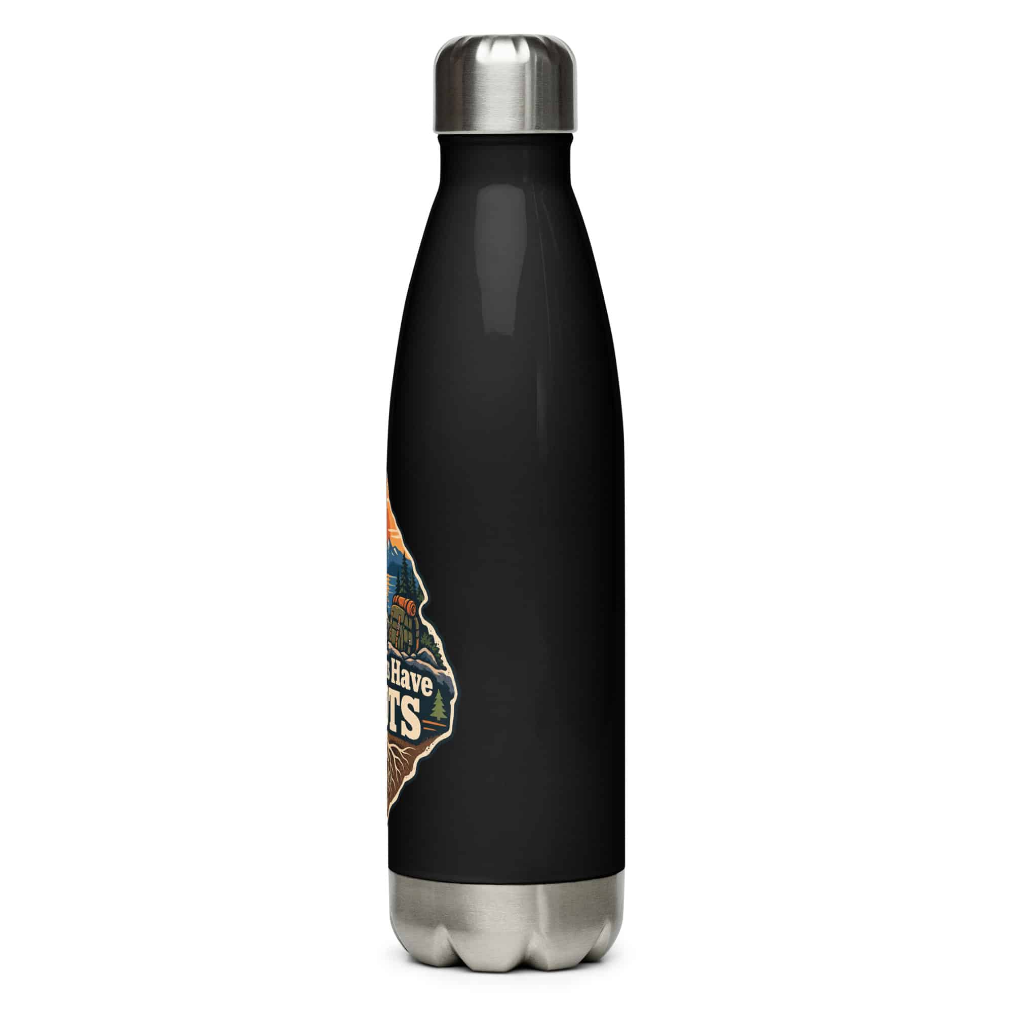 Nature and Adventure Stainless Steel Water Bottle: My Plans Have Roots, Scenic Shield Badge