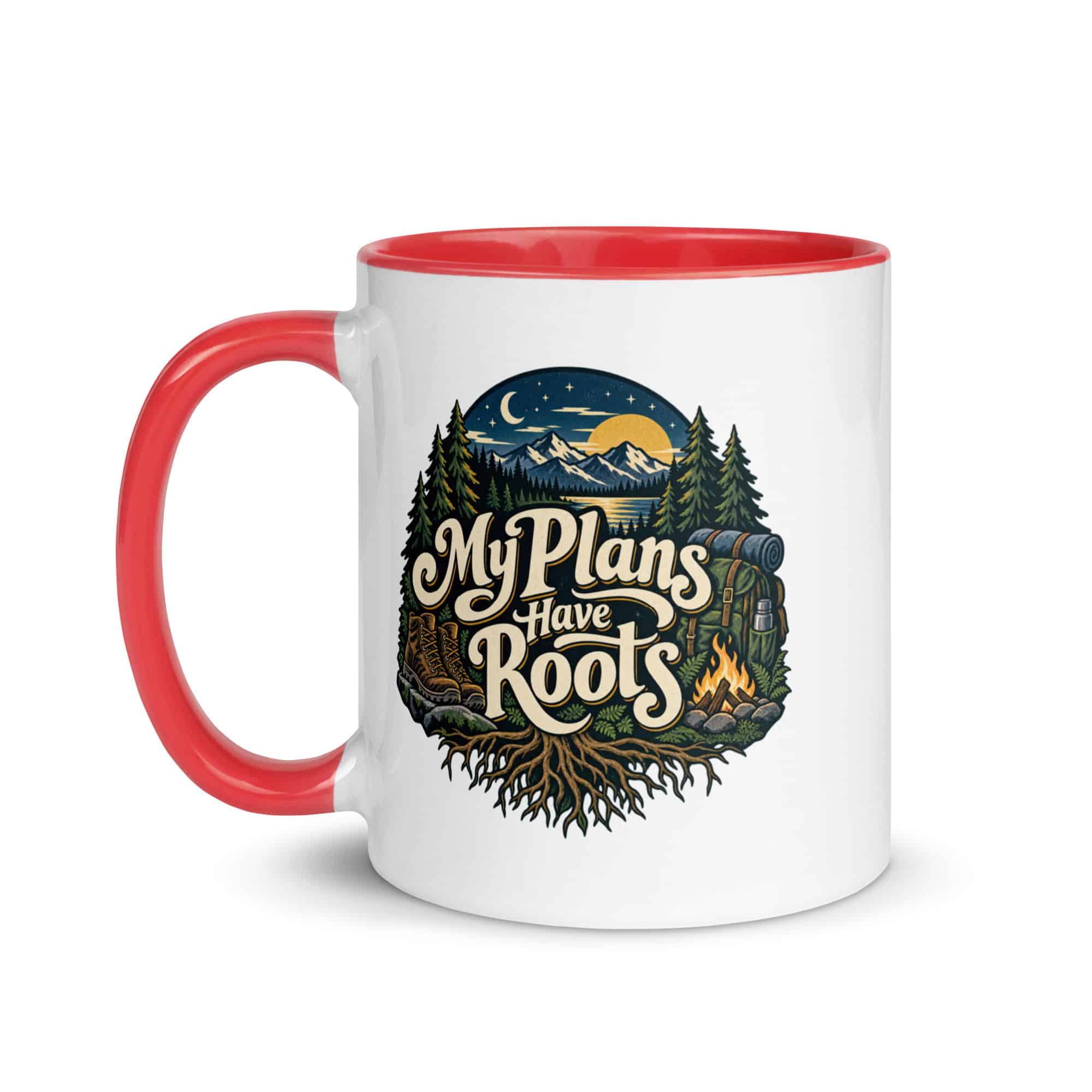 Nature and Adventure Color Inside Coffee Mug: My Plans Have Roots, Woodland Scenic Lettering