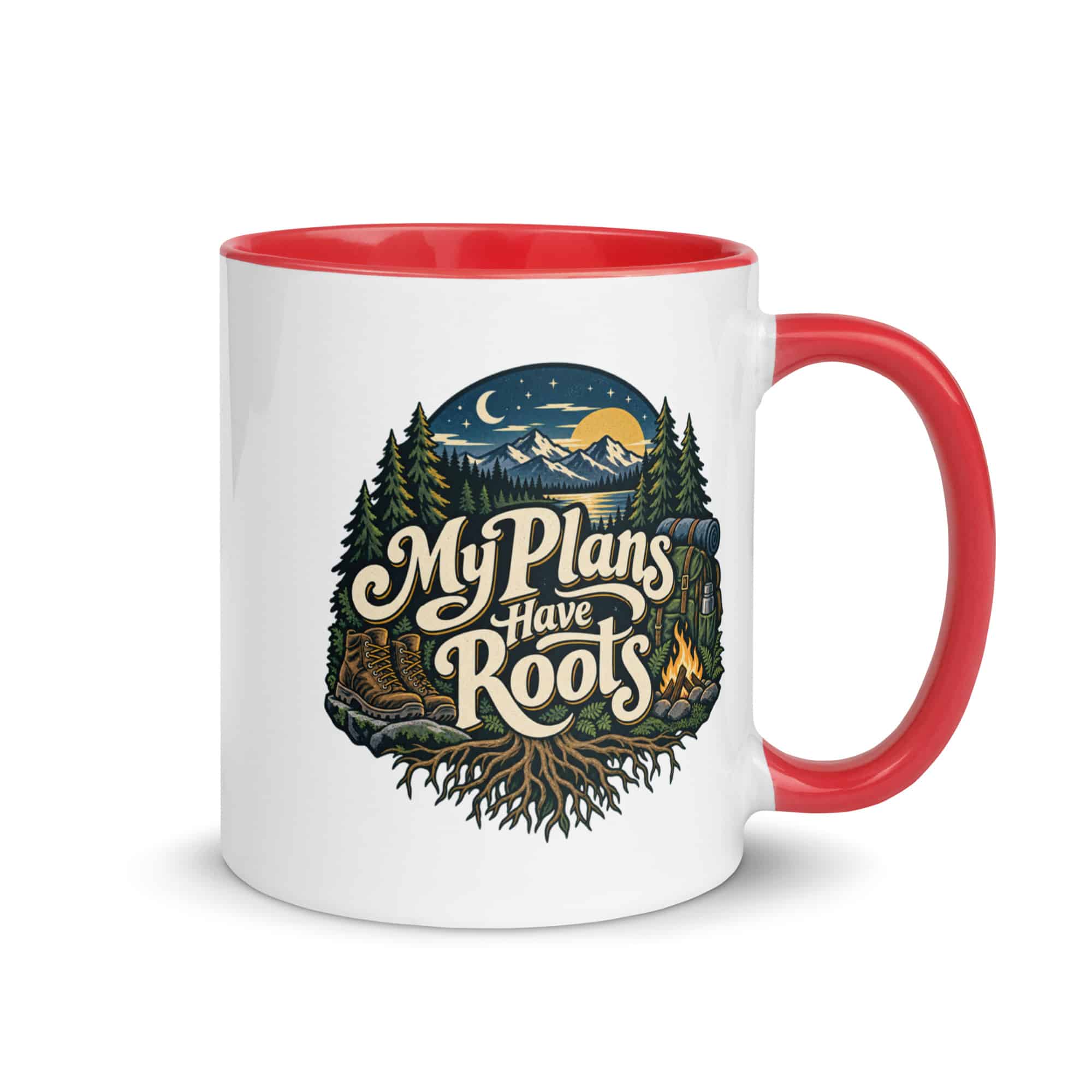 Nature and Adventure Color Inside Coffee Mug: My Plans Have Roots, Woodland Scenic Lettering