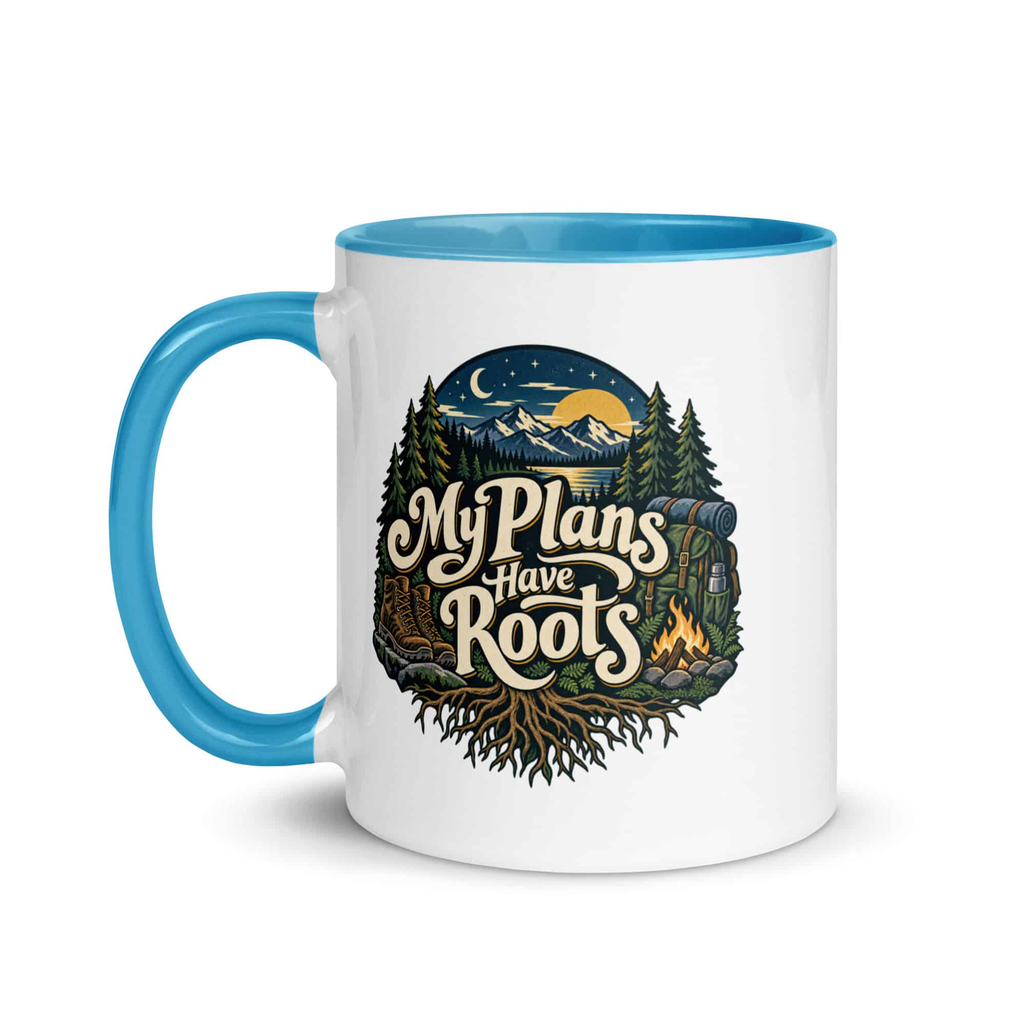Nature and Adventure Color Inside Coffee Mug: My Plans Have Roots, Woodland Scenic Lettering