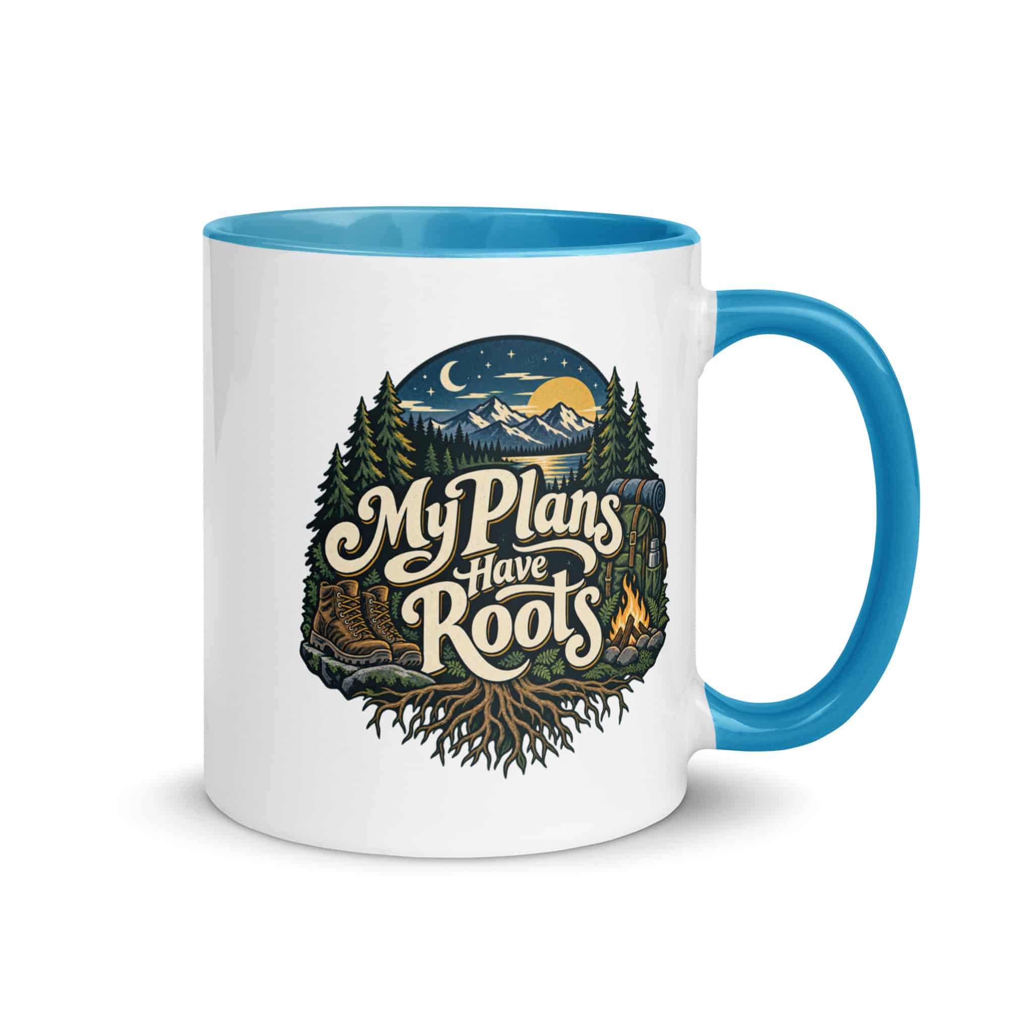 Nature and Adventure Color Inside Coffee Mug: My Plans Have Roots, Woodland Scenic Lettering