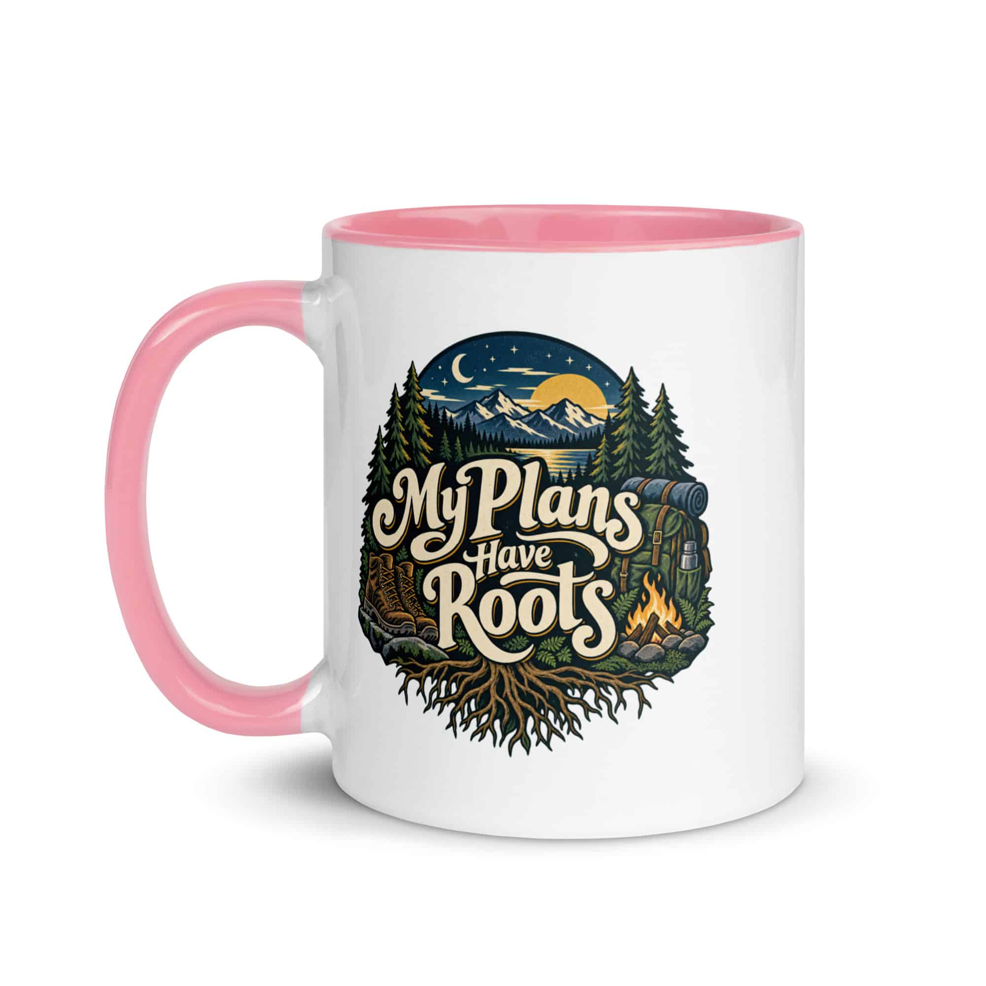Nature and Adventure Color Inside Coffee Mug: My Plans Have Roots, Woodland Scenic Lettering