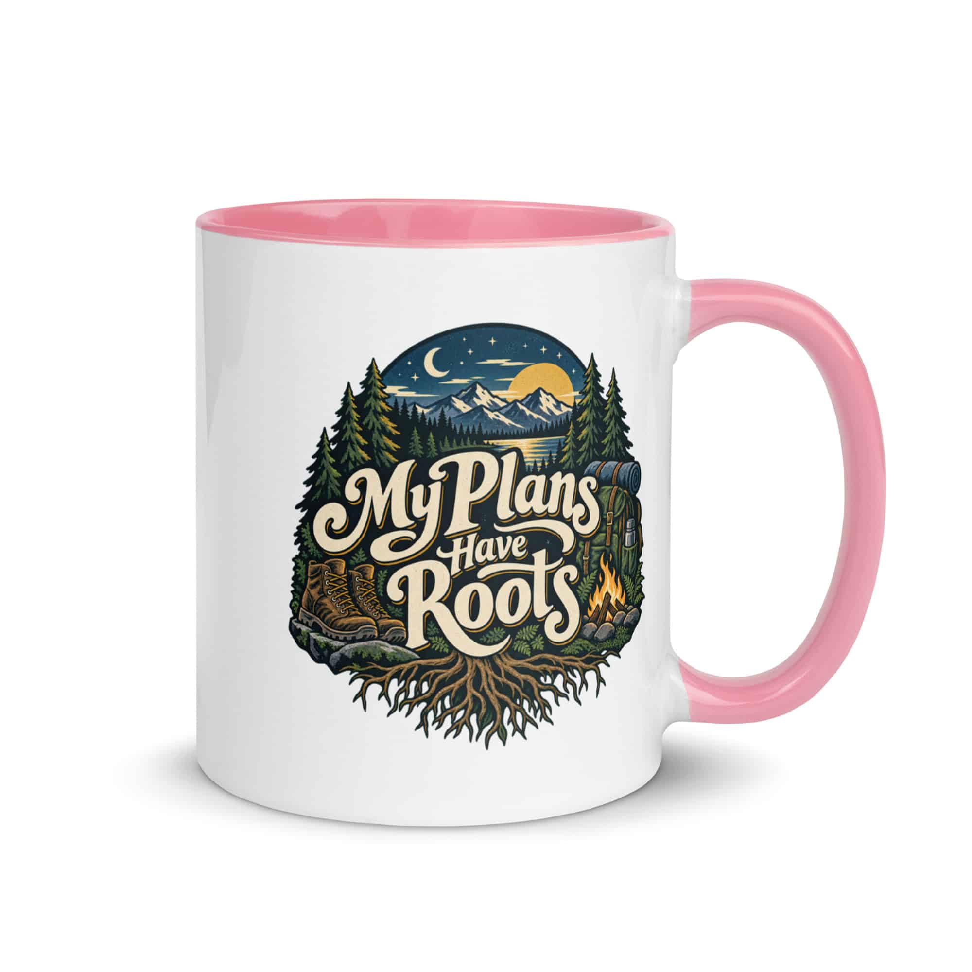 Nature and Adventure Color Inside Coffee Mug: My Plans Have Roots, Woodland Scenic Lettering
