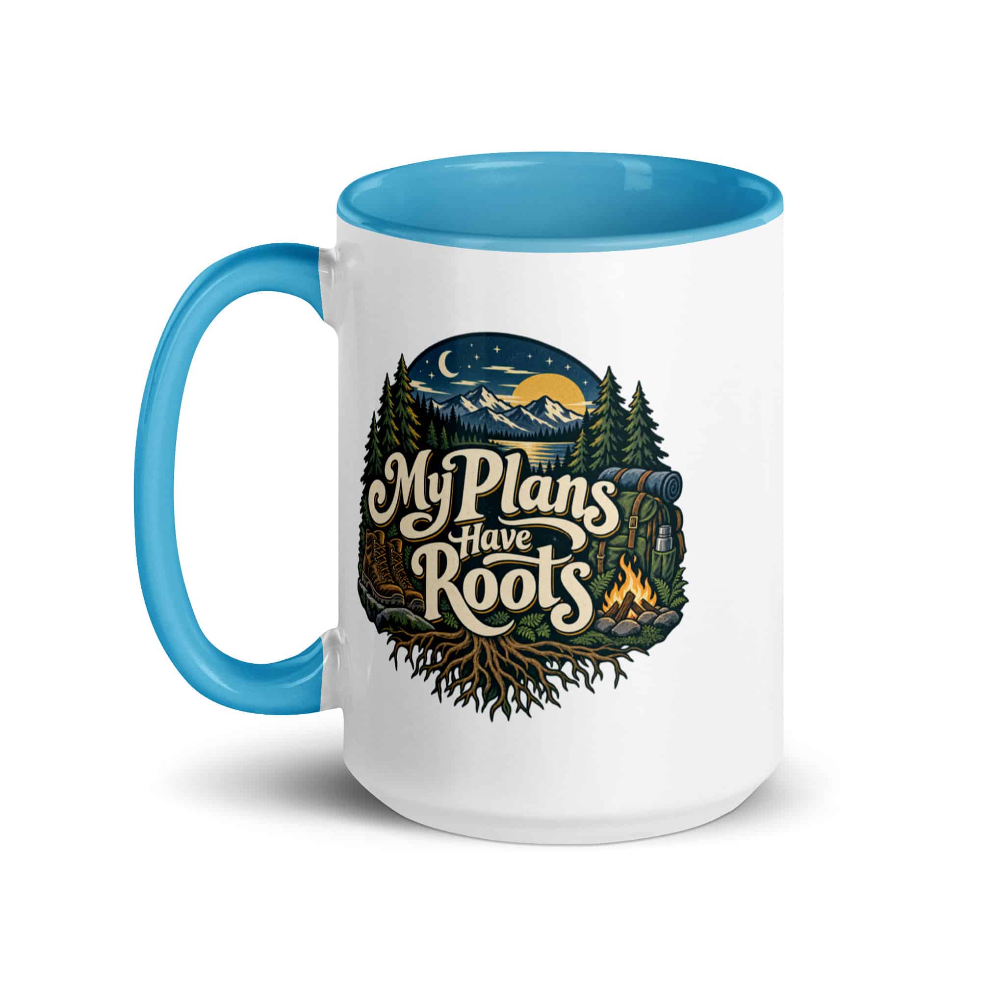 Nature and Adventure Color Inside Coffee Mug: My Plans Have Roots, Woodland Scenic Lettering