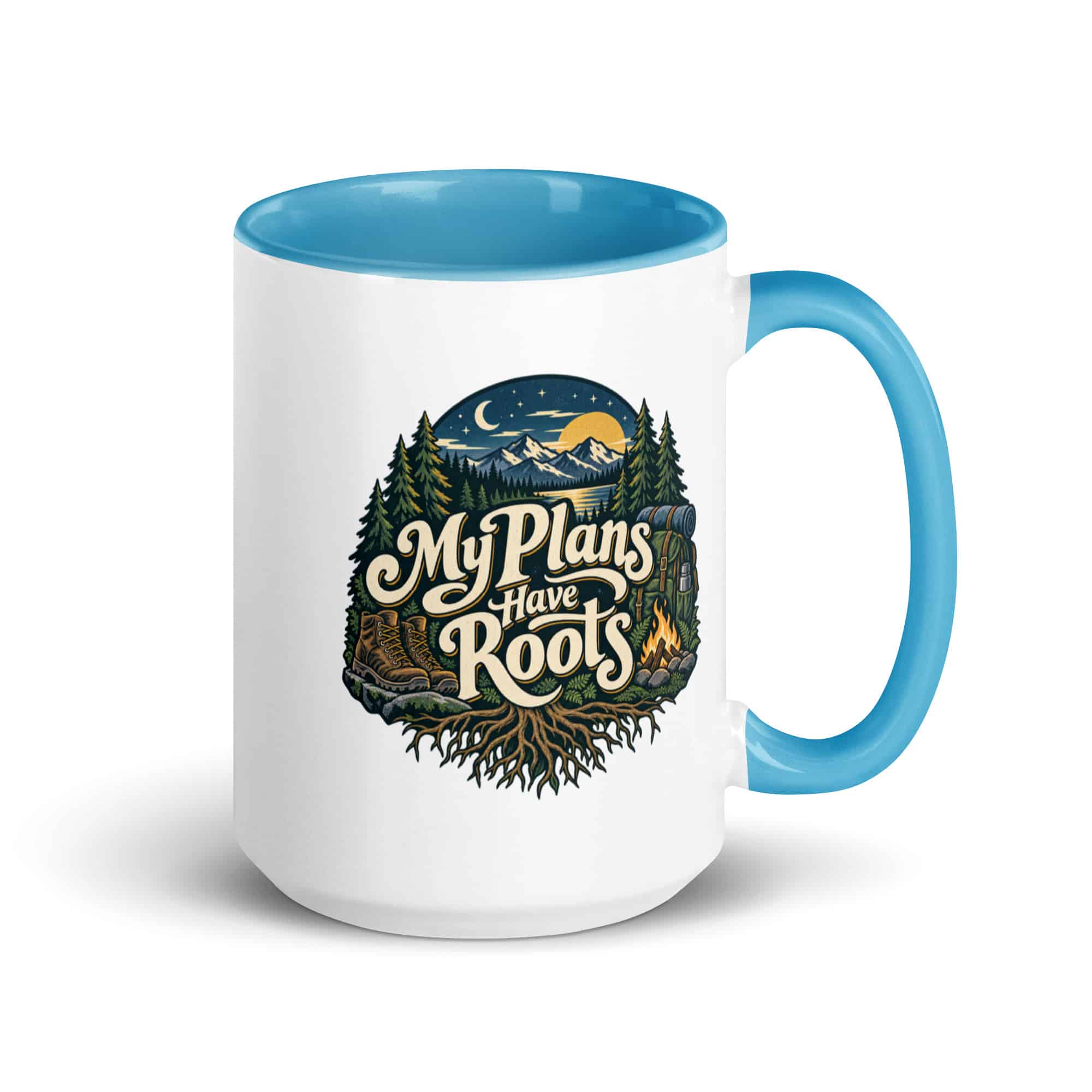 Nature and Adventure Color Inside Coffee Mug: My Plans Have Roots, Woodland Scenic Lettering