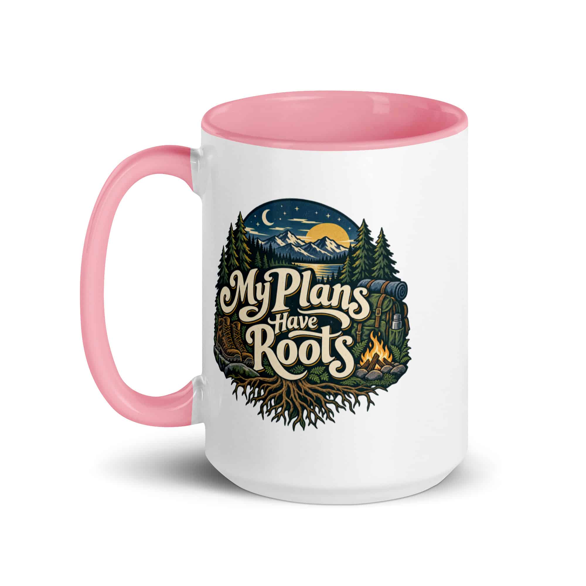 Nature and Adventure Color Inside Coffee Mug: My Plans Have Roots, Woodland Scenic Lettering