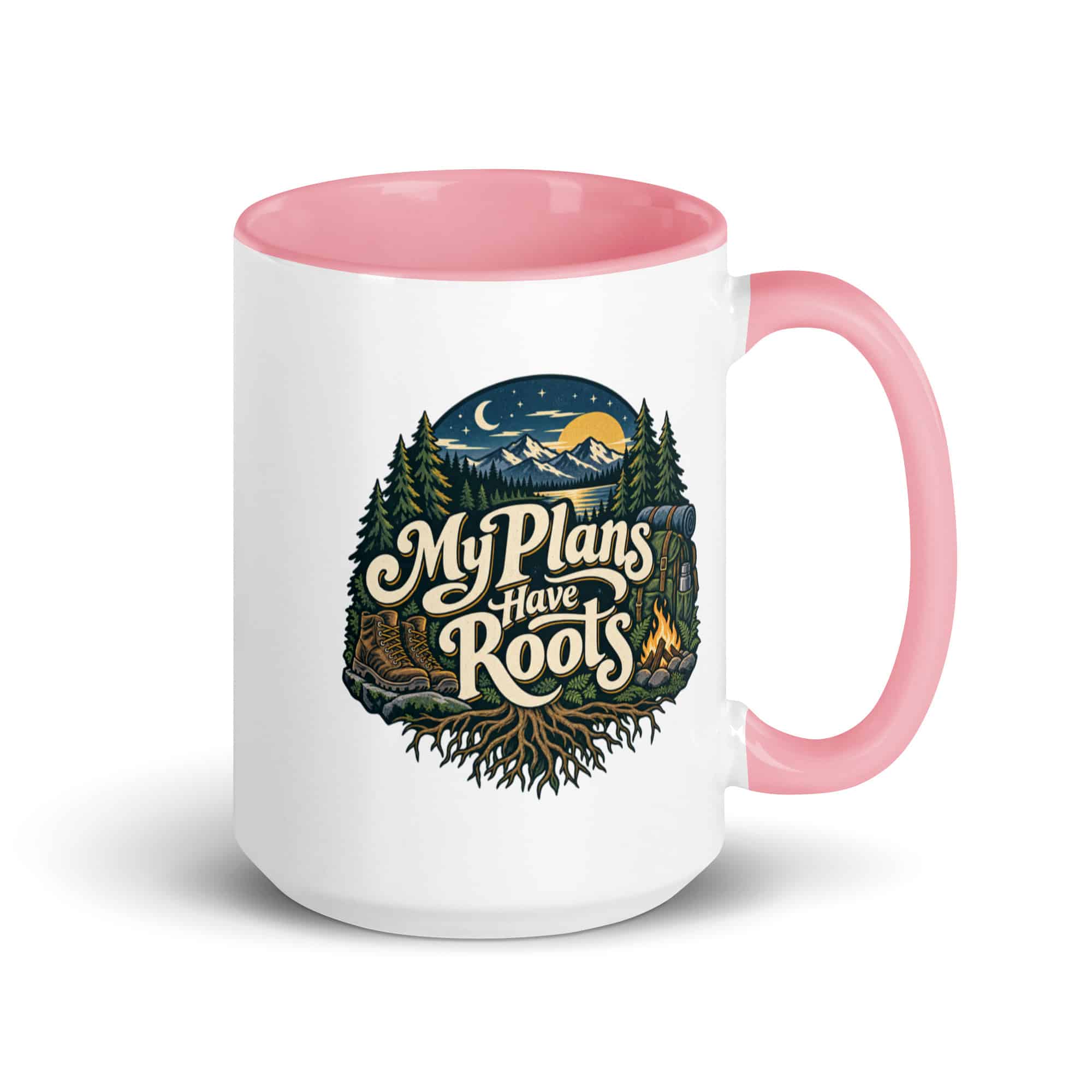 Nature and Adventure Color Inside Coffee Mug: My Plans Have Roots, Woodland Scenic Lettering