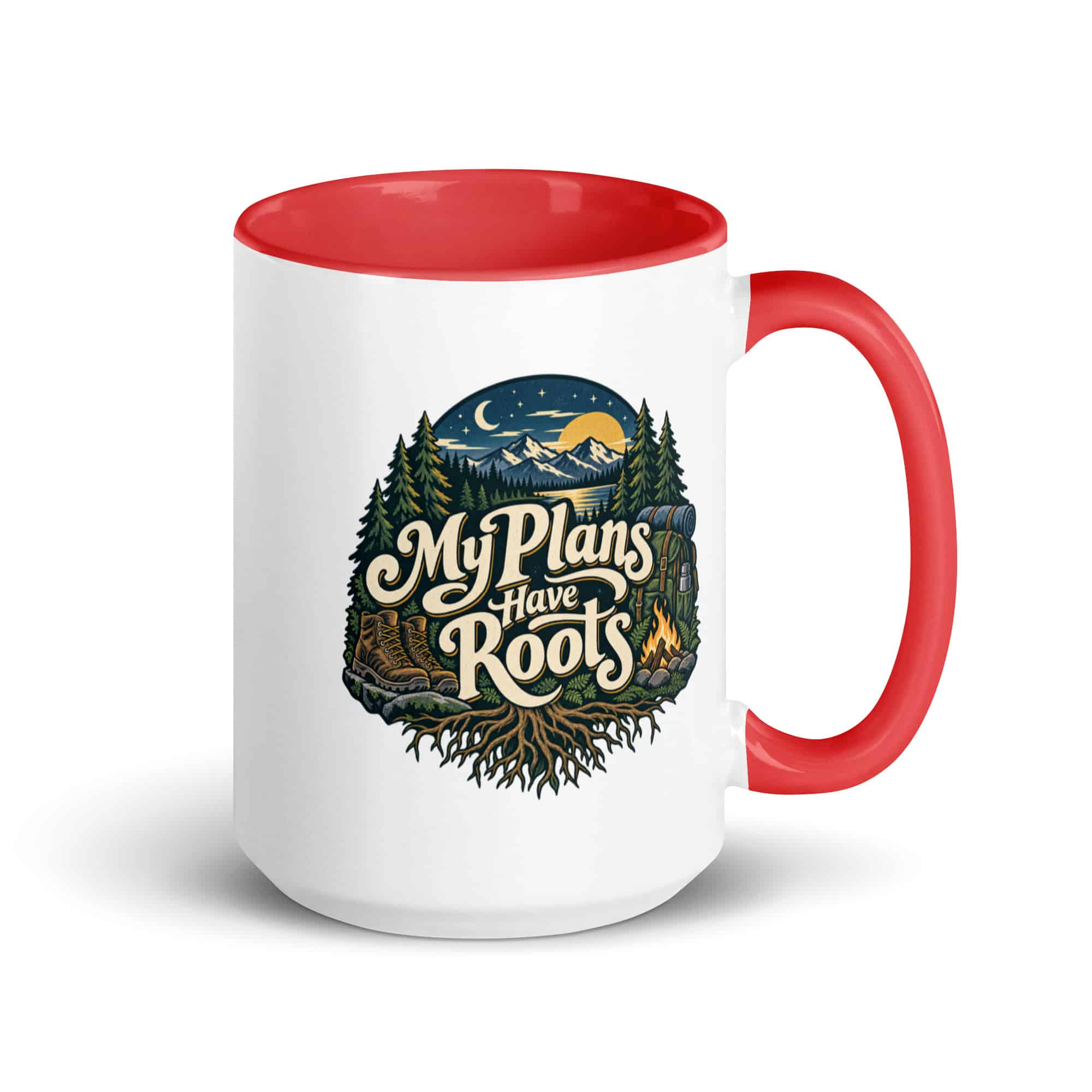 Nature and Adventure Color Inside Coffee Mug: My Plans Have Roots, Woodland Scenic Lettering