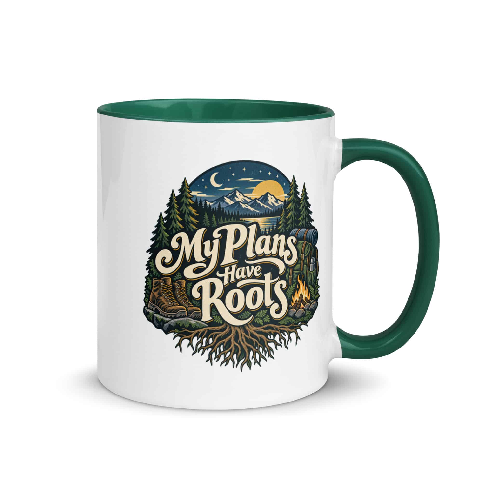 Nature and Adventure Color Inside Coffee Mug: My Plans Have Roots, Woodland Scenic Lettering