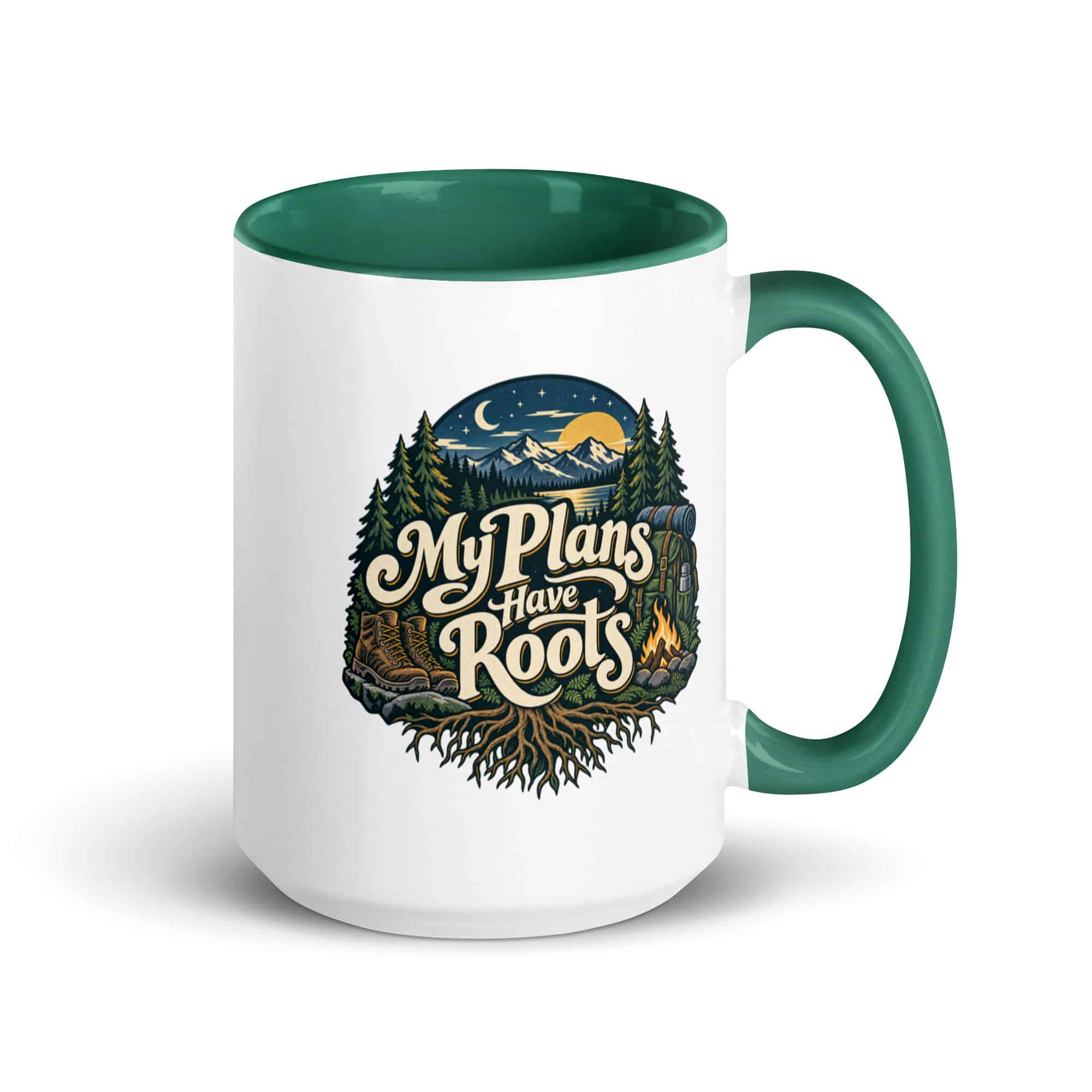 Nature and Adventure Color Inside Coffee Mug: My Plans Have Roots, Woodland Scenic Lettering