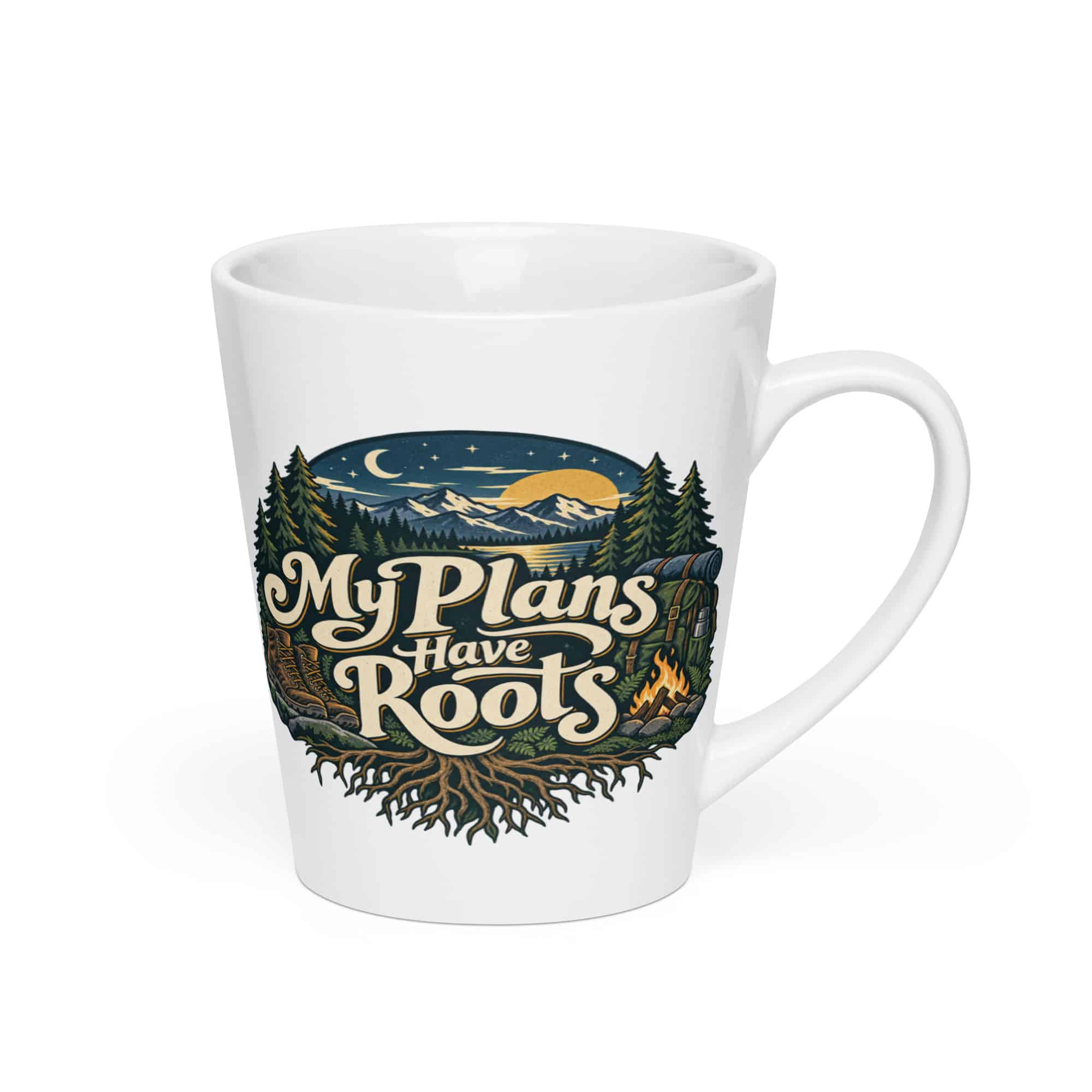 Nature and Adventure Latte Mug: My Plans Have Roots, Woodland Scenic Lettering