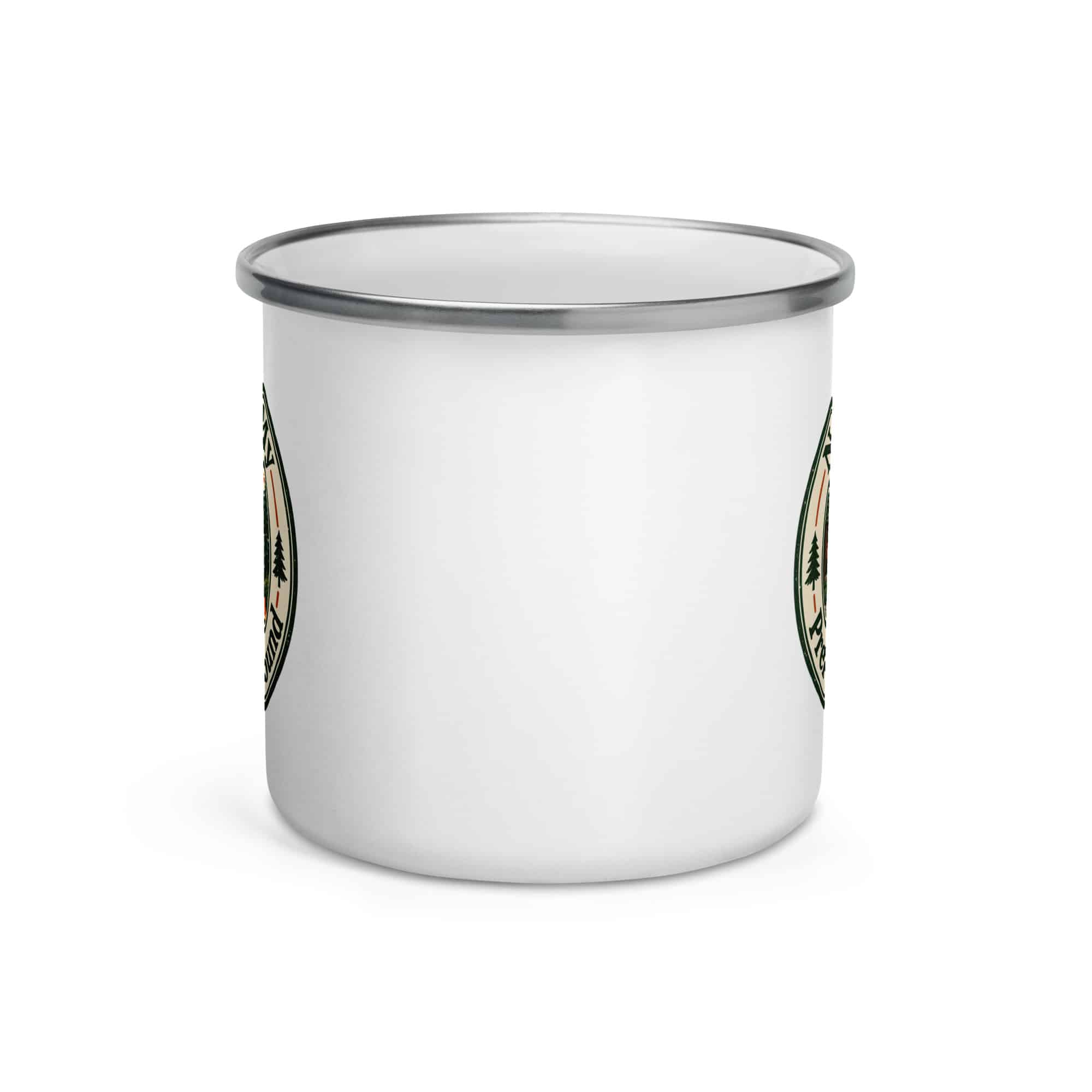 Nature and Adventure Enamel Camp Mug: Nature Is My Preferred Background, Vintage Round Badge