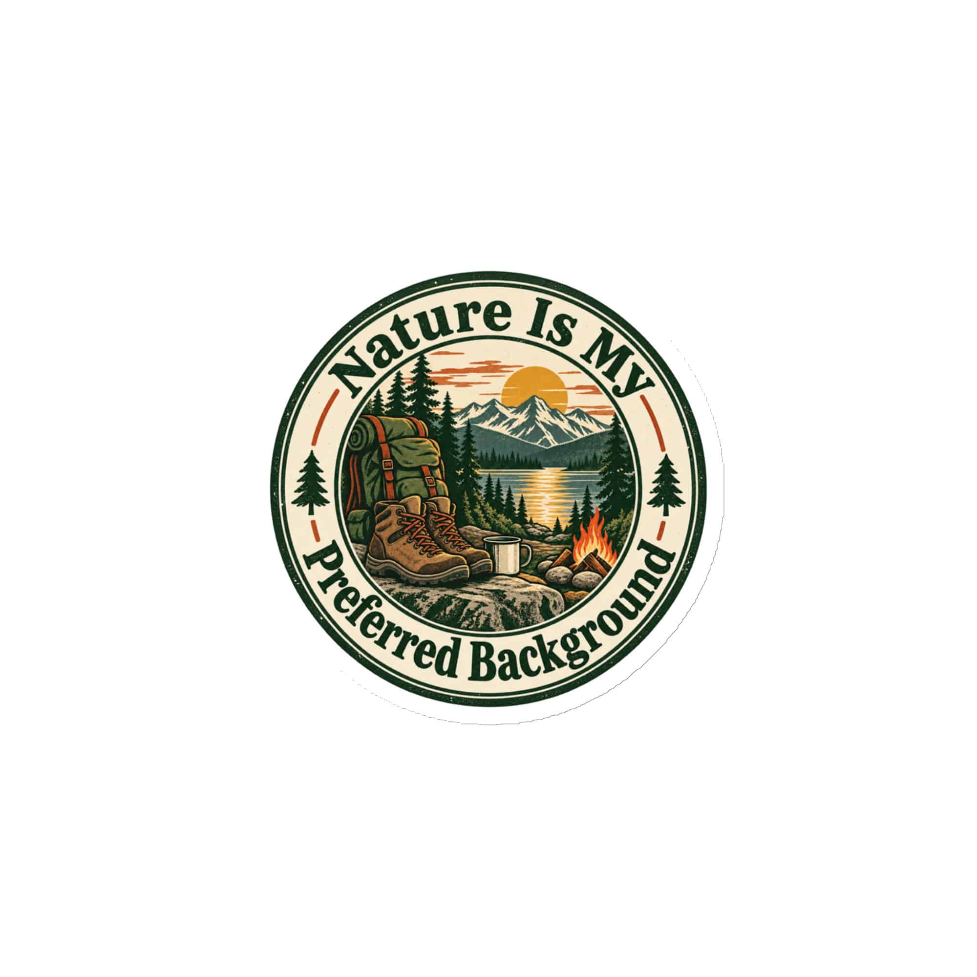 Nature and Adventure Die-Cut Magnet: Nature Is My Preferred Background, Vintage Round Badge