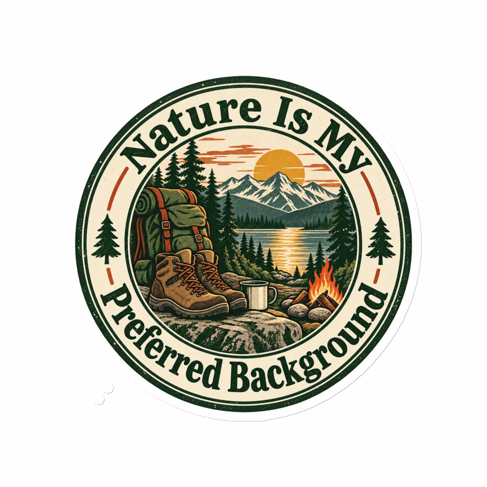 Nature and Adventure Die-Cut Magnet: Nature Is My Preferred Background, Vintage Round Badge