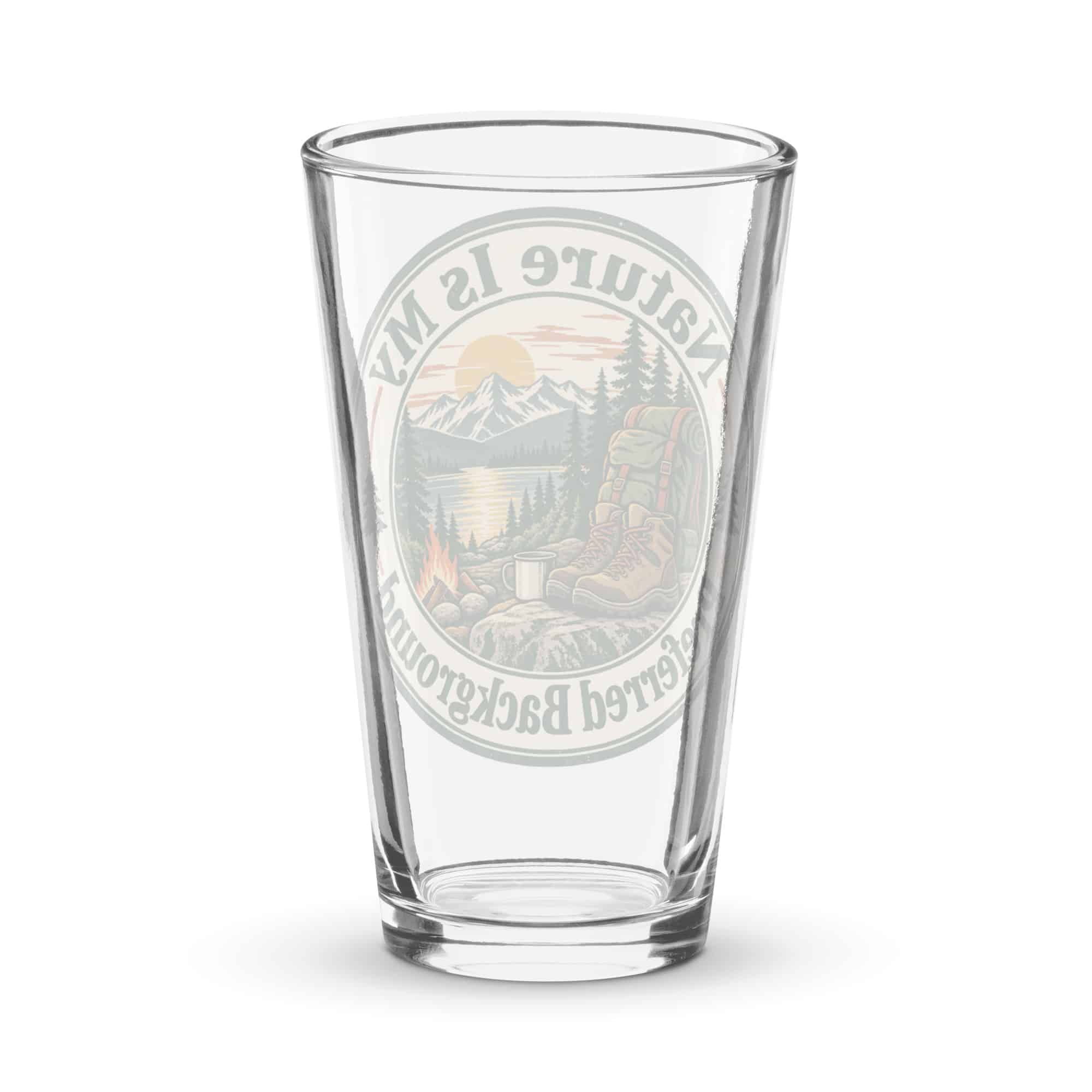 Nature and Adventure Pint Glass: Nature Is My Preferred Background, Vintage Round Badge
