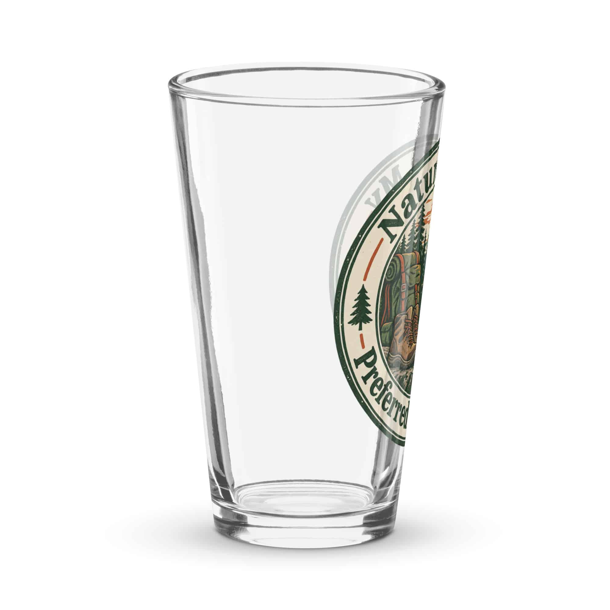 Nature and Adventure Pint Glass: Nature Is My Preferred Background, Vintage Round Badge