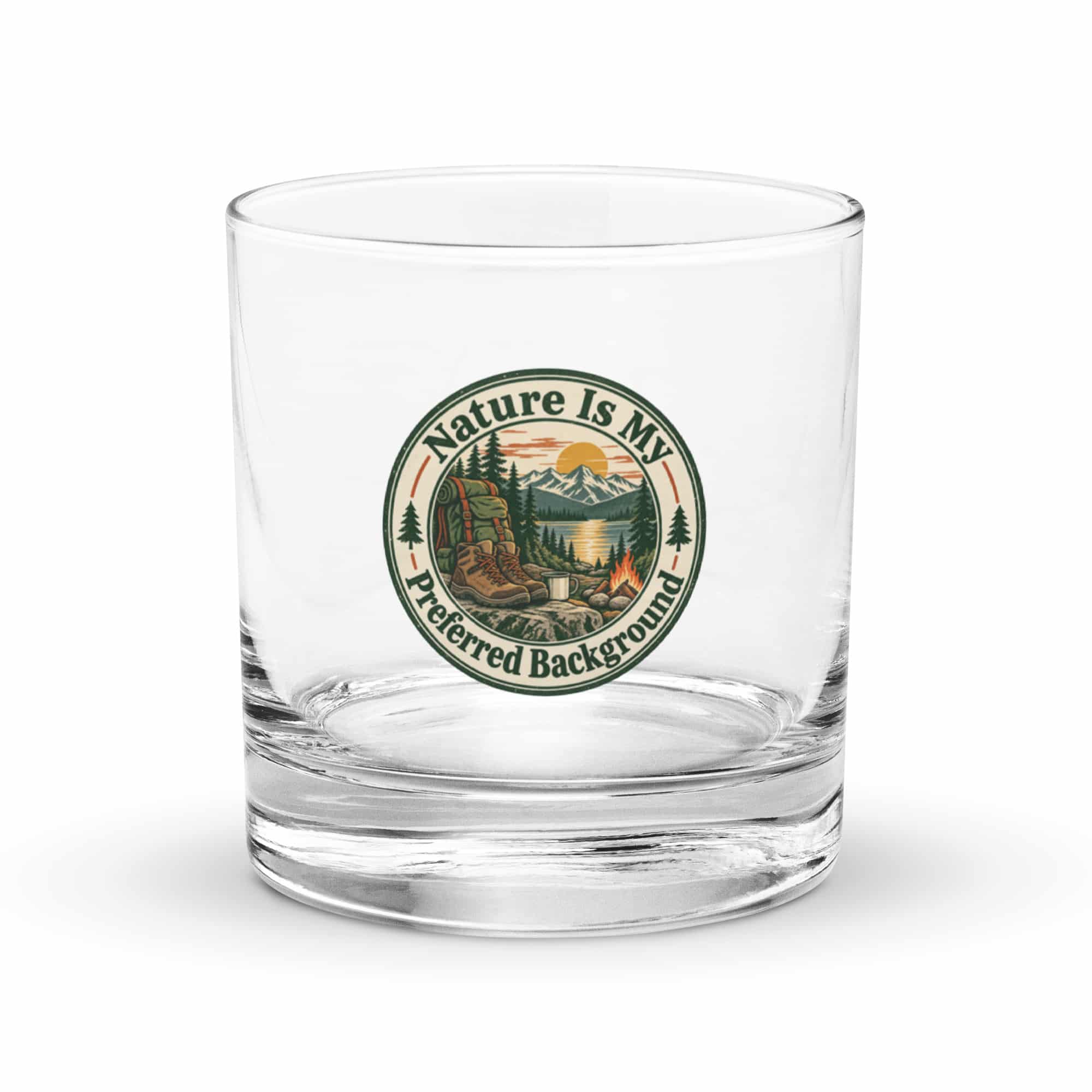Nature and Adventure Rocks Glass: Nature Is My Preferred Background, Vintage Round Badge
