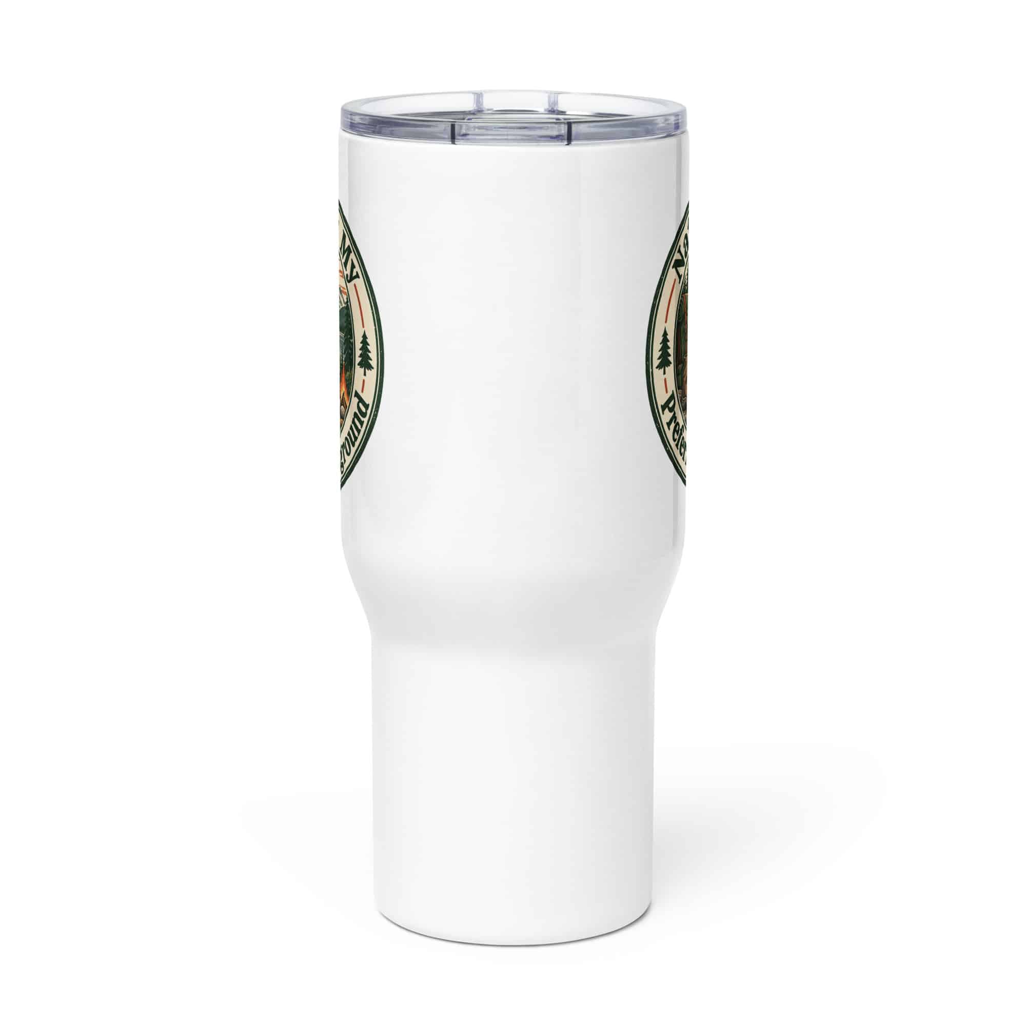 Nature and Adventure Travel Mug: Nature Is My Preferred Background, Vintage Round Badge