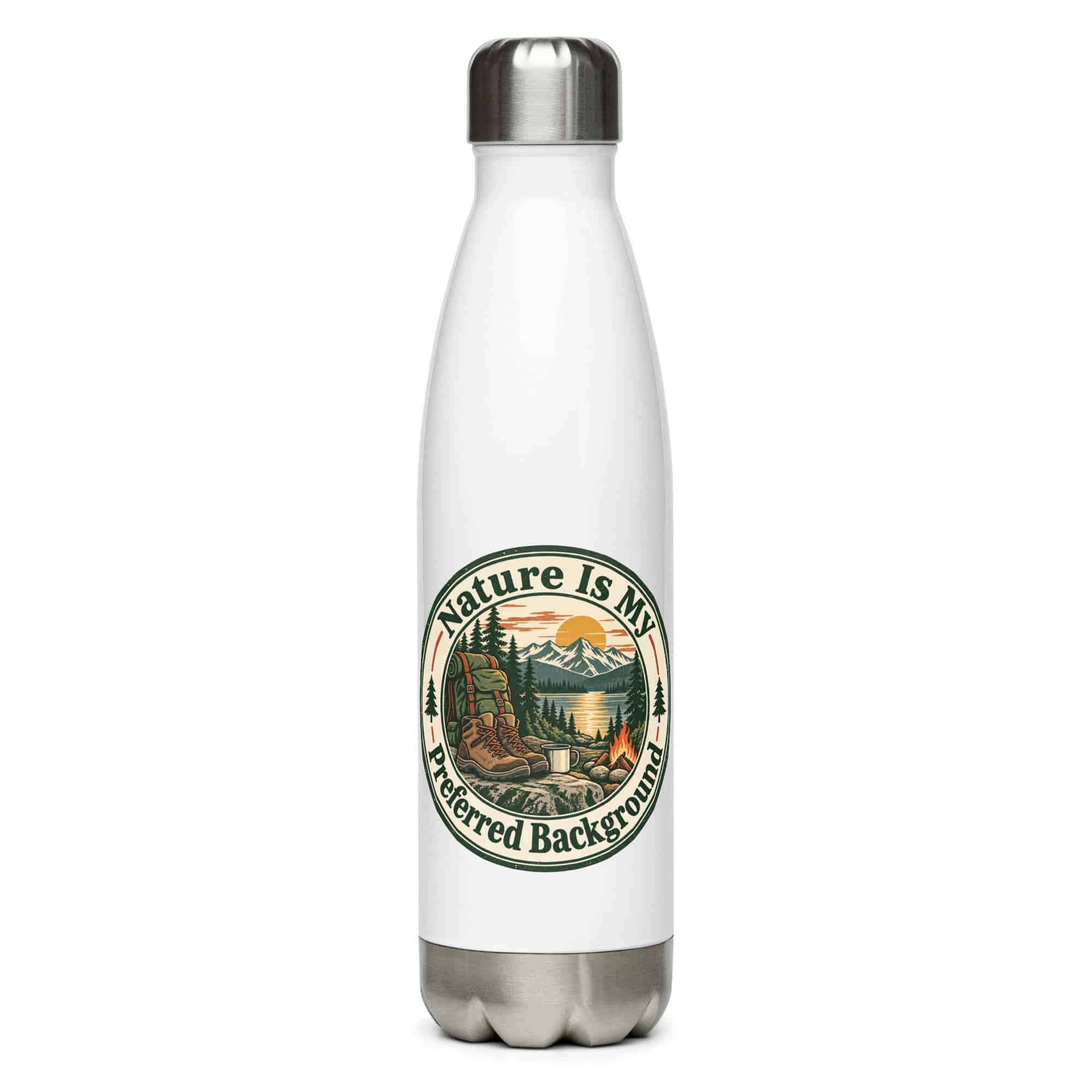 Nature and Adventure Stainless Steel Water Bottle: Nature Is My Preferred Background, Vintage Round Badge