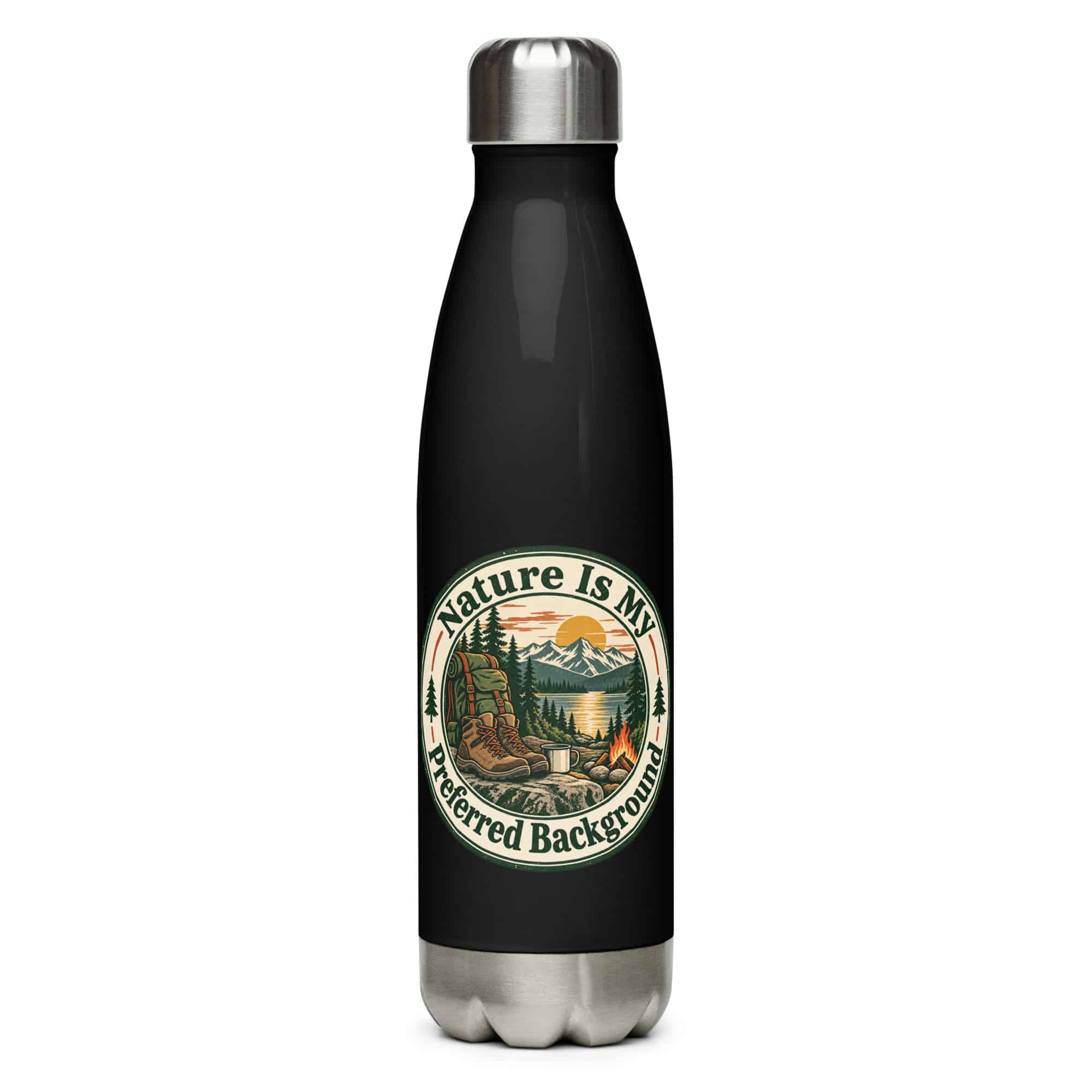 Nature and Adventure Stainless Steel Water Bottle: Nature Is My Preferred Background, Vintage Round Badge