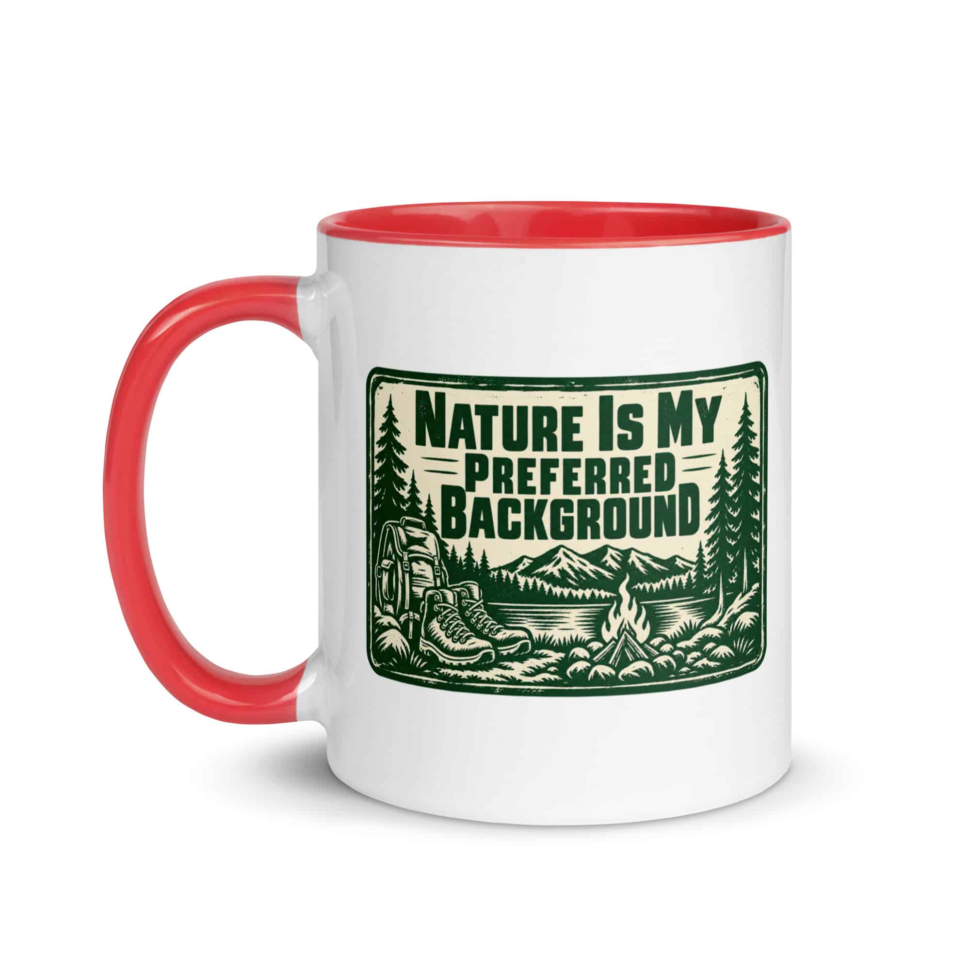 Nature and Adventure Color Inside Coffee Mug: Nature Is My Preferred Background, Forest Ink Stamp