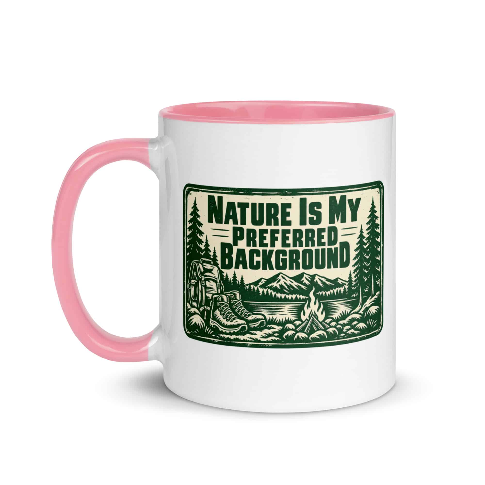 Nature and Adventure Color Inside Coffee Mug: Nature Is My Preferred Background, Forest Ink Stamp