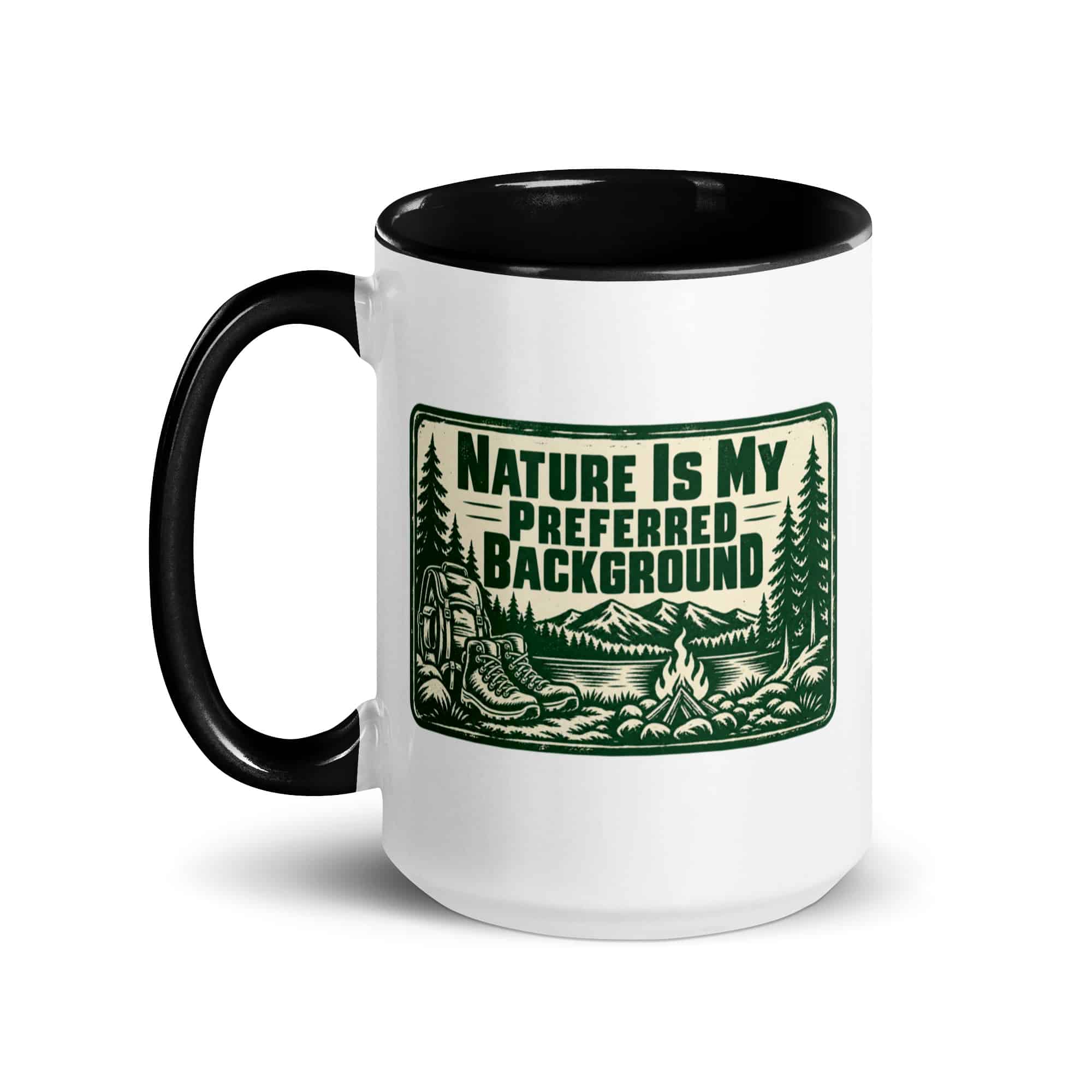 Nature and Adventure Color Inside Coffee Mug: Nature Is My Preferred Background, Forest Ink Stamp