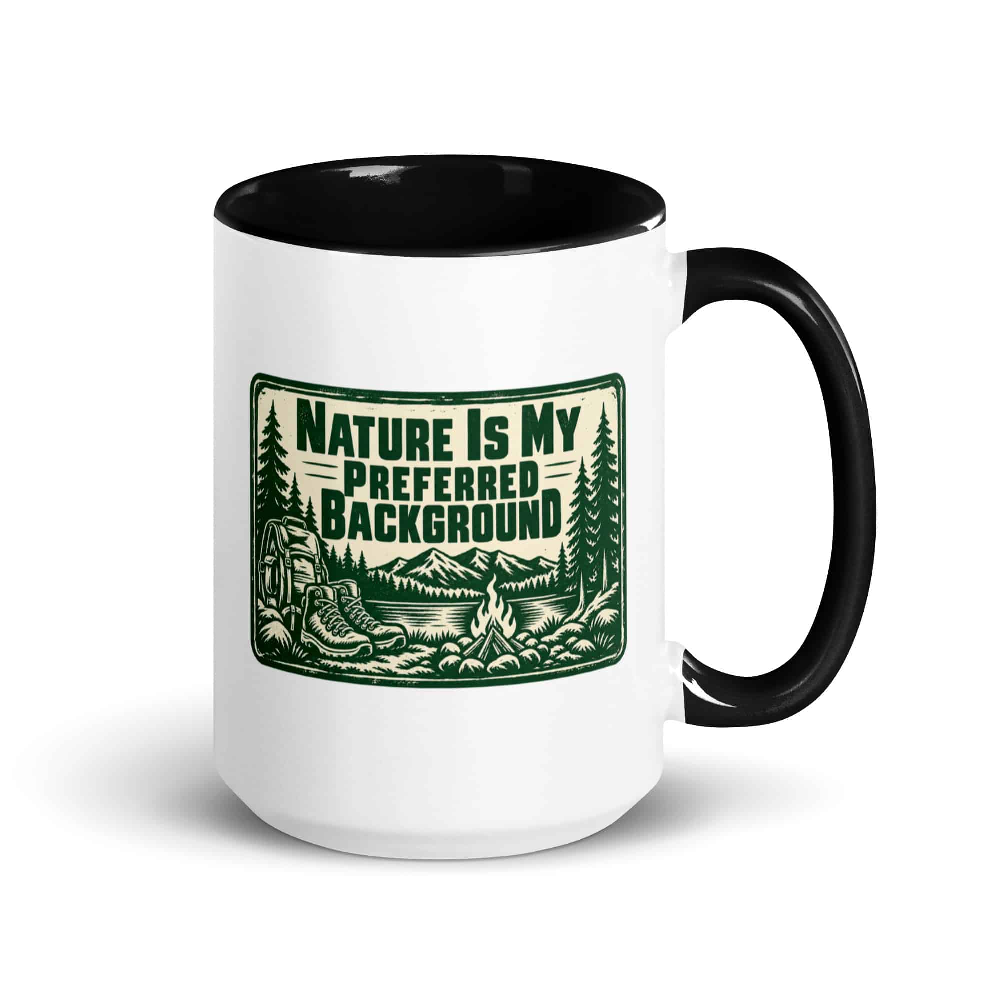 Nature and Adventure Color Inside Coffee Mug: Nature Is My Preferred Background, Forest Ink Stamp