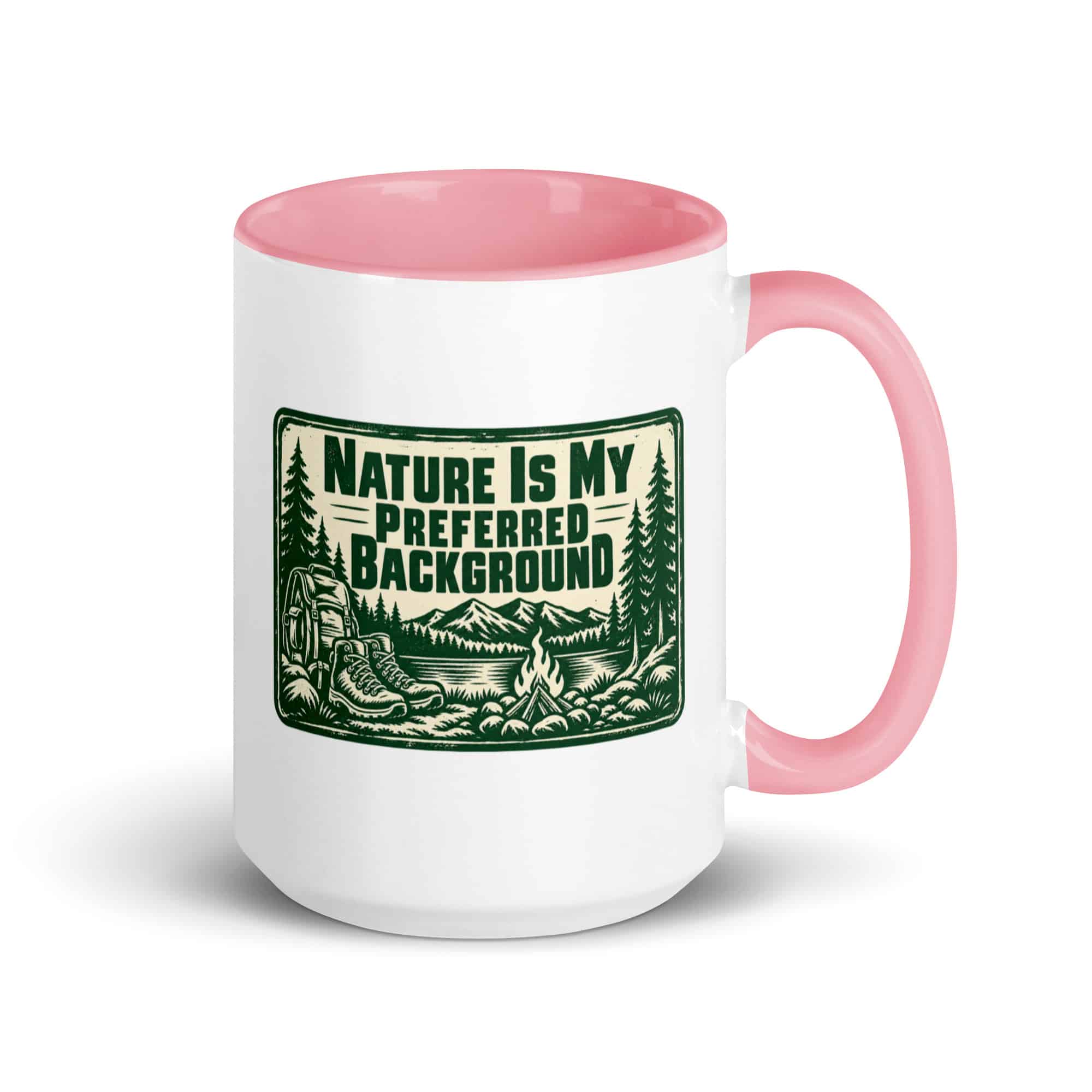 Nature and Adventure Color Inside Coffee Mug: Nature Is My Preferred Background, Forest Ink Stamp