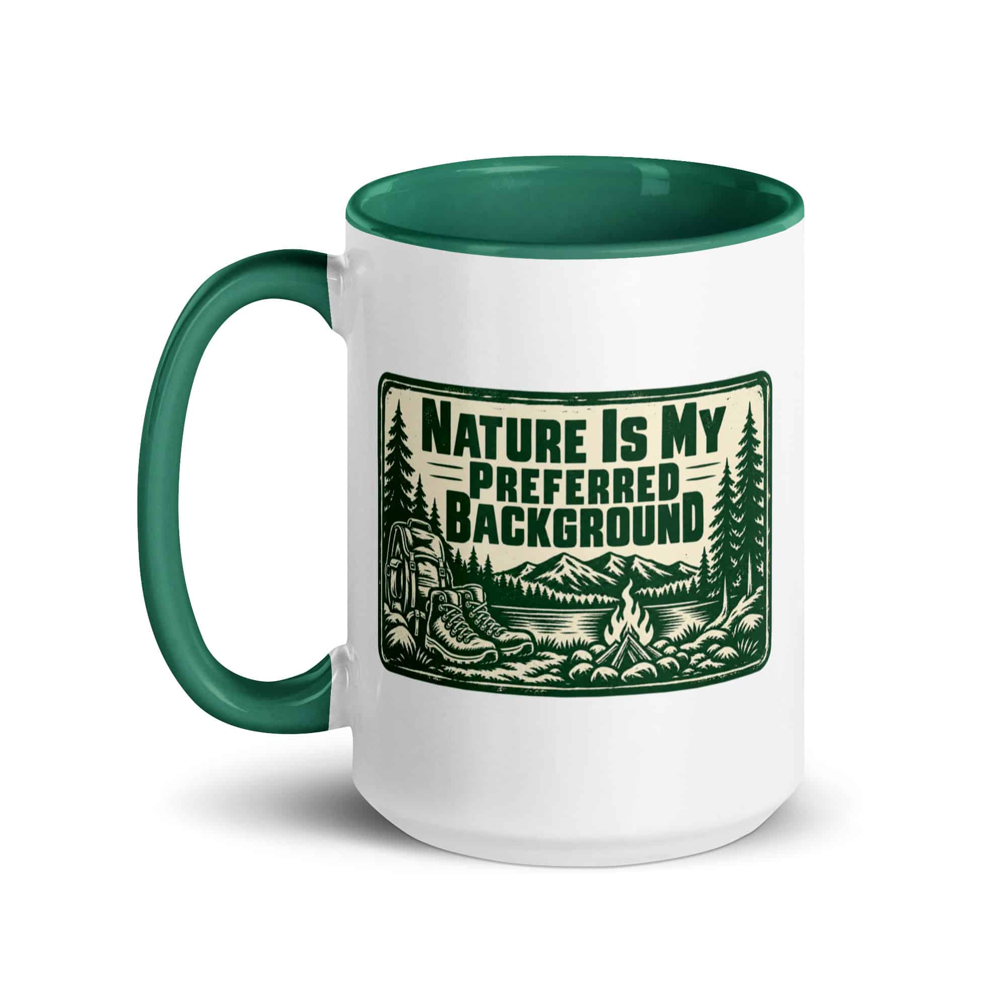 Nature and Adventure Color Inside Coffee Mug: Nature Is My Preferred Background, Forest Ink Stamp