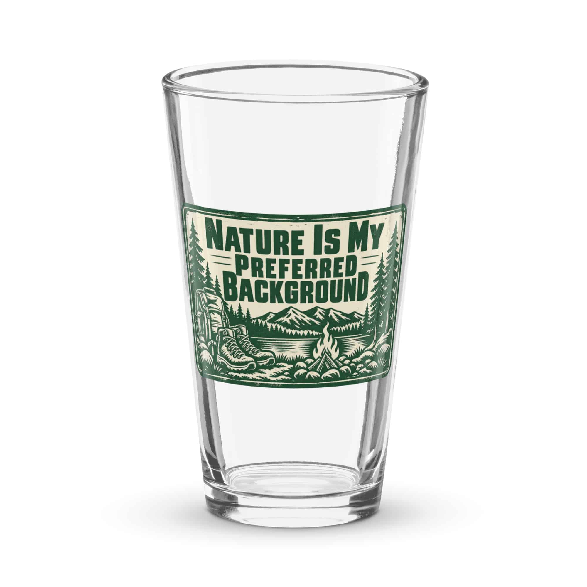 Nature and Adventure Pint Glass: Nature Is My Preferred Background, Forest Ink Stamp
