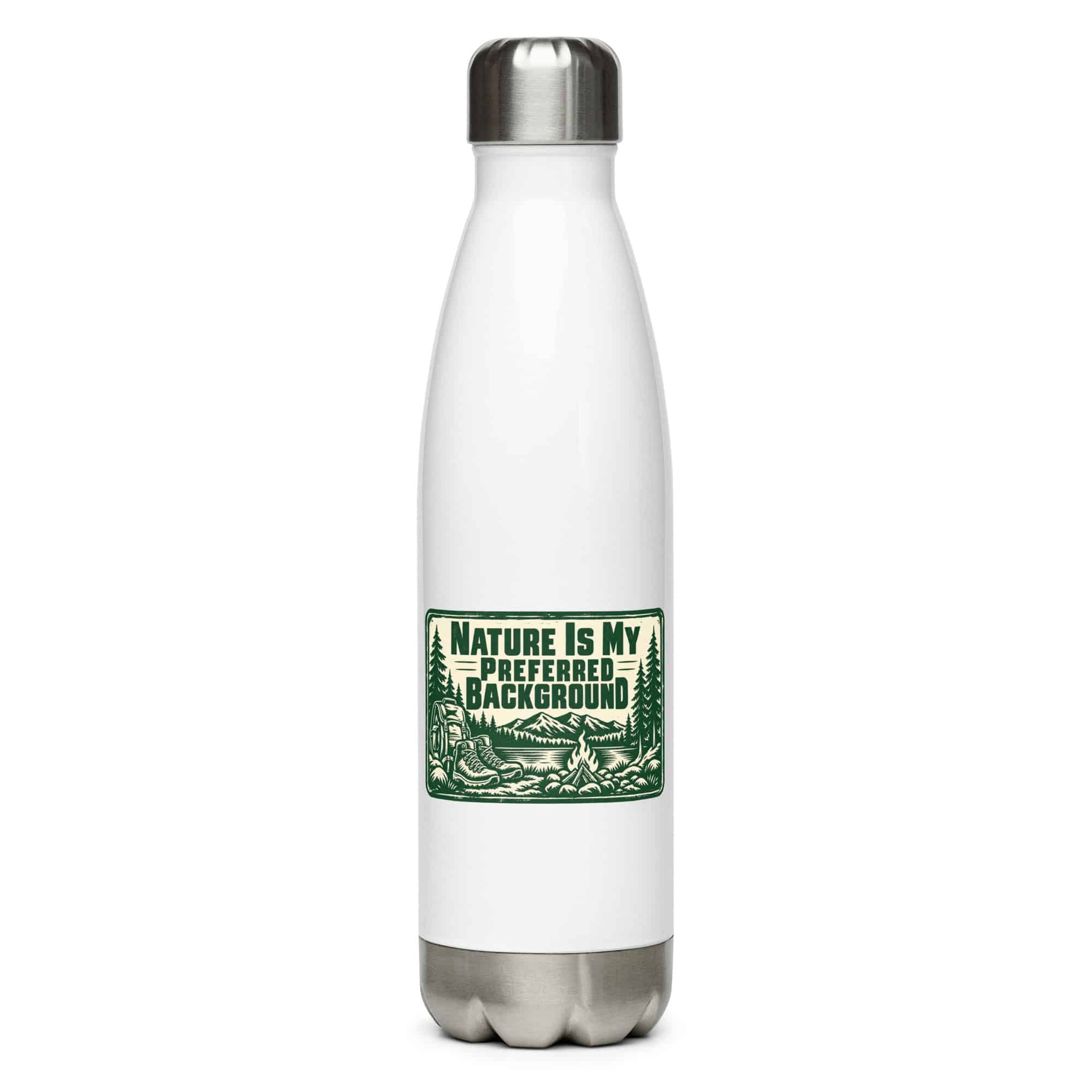 Nature and Adventure Stainless Steel Water Bottle: Nature Is My Preferred Background, Forest Ink Stamp