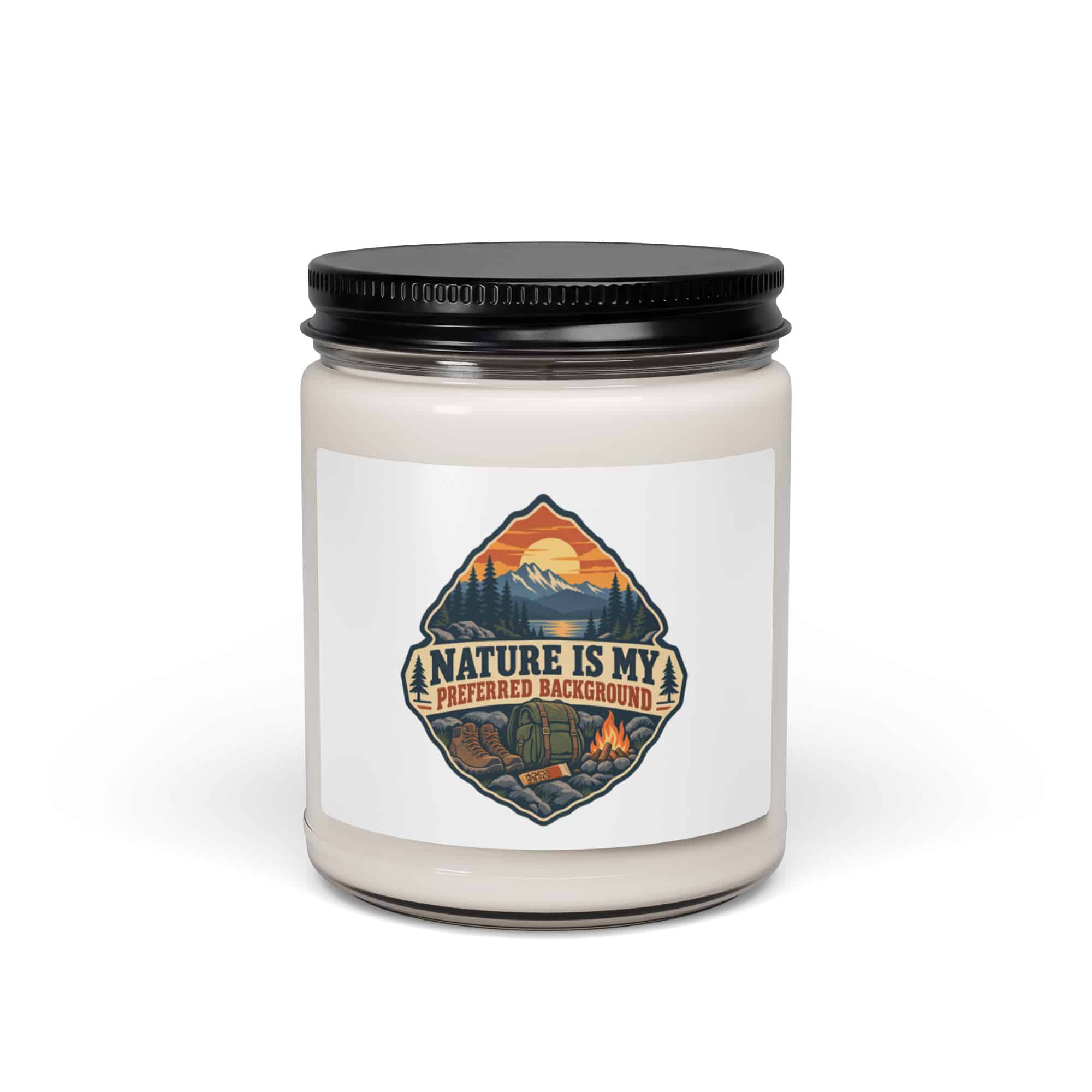 Nature and Adventure Soy Wax Candle: Nature Is My Preferred Background, Scenic Shield Badge