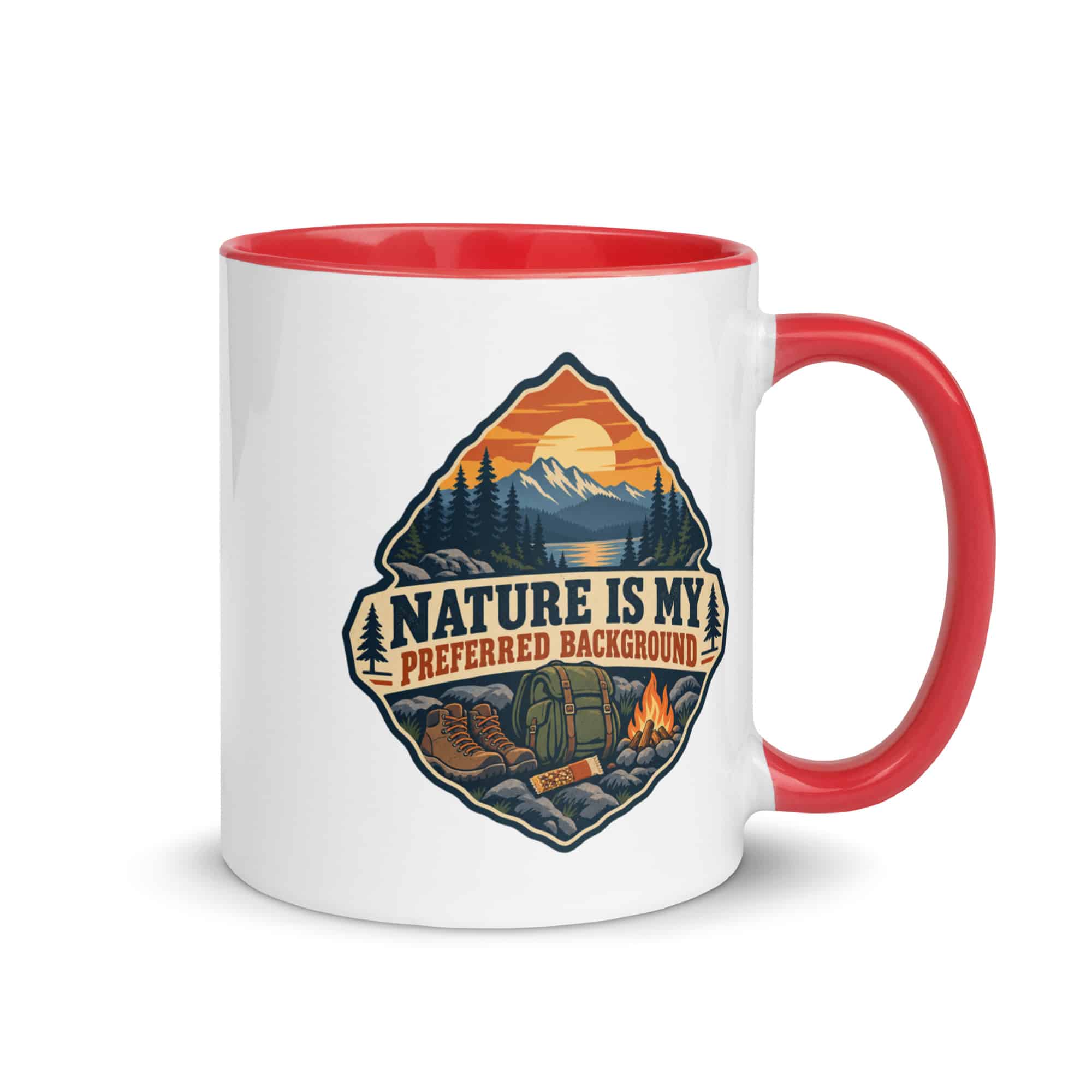 Nature and Adventure Color Inside Coffee Mug: Nature Is My Preferred Background, Scenic Shield Badge