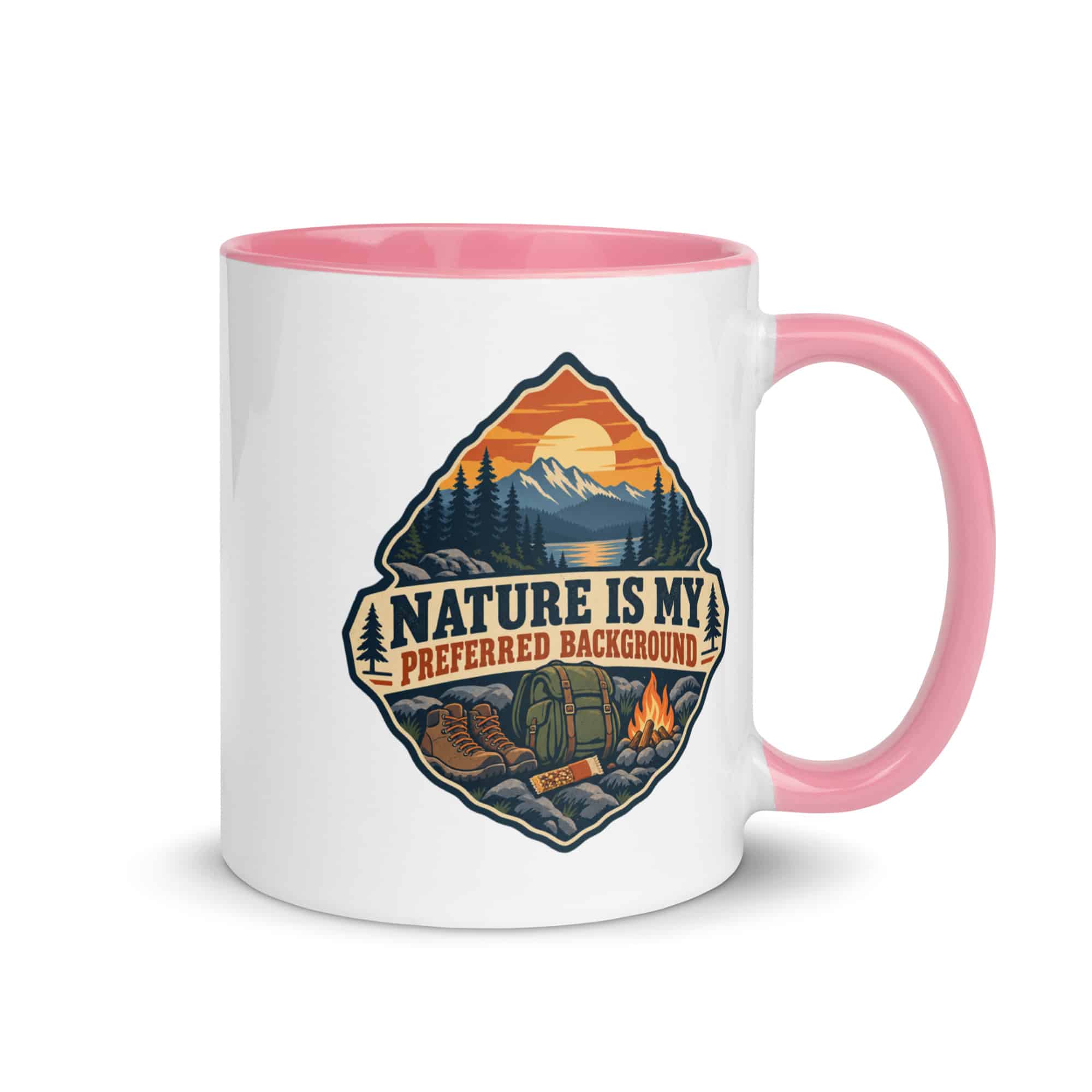 Nature and Adventure Color Inside Coffee Mug: Nature Is My Preferred Background, Scenic Shield Badge